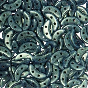 10mm Metallic Suede Light Green 2-Hole Crescent CzechMates Czech Glass Beads