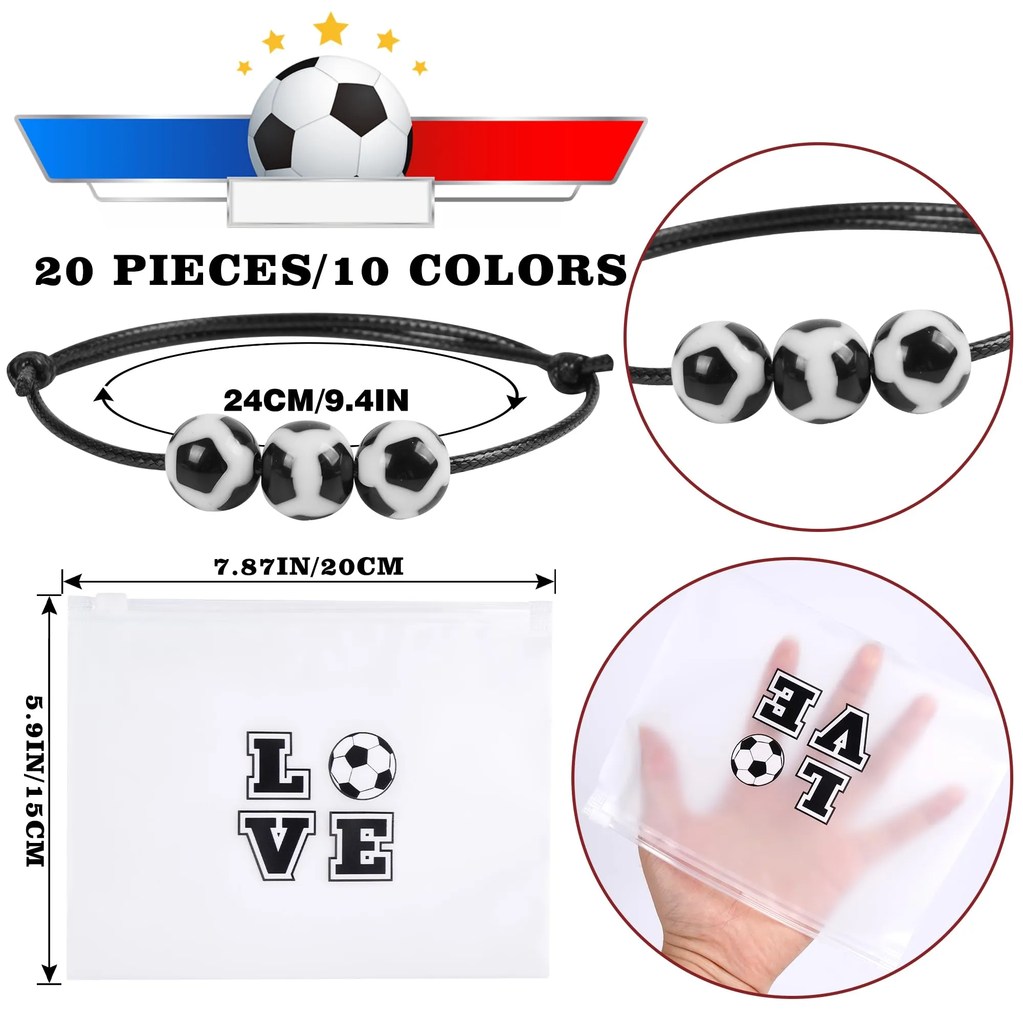 160 Pieces Soccer Team Gifts for Girls 20 Pieces Soccer Scrunchies Hair Ties,20 Pieces Soccer Bracelet,20 pieces Soccer Makeup Bag and 100 Pieces Soccer Stickers (Soccer)