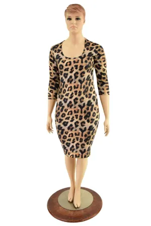 3/4 Sleeve Leopard Print Wiggle Dress