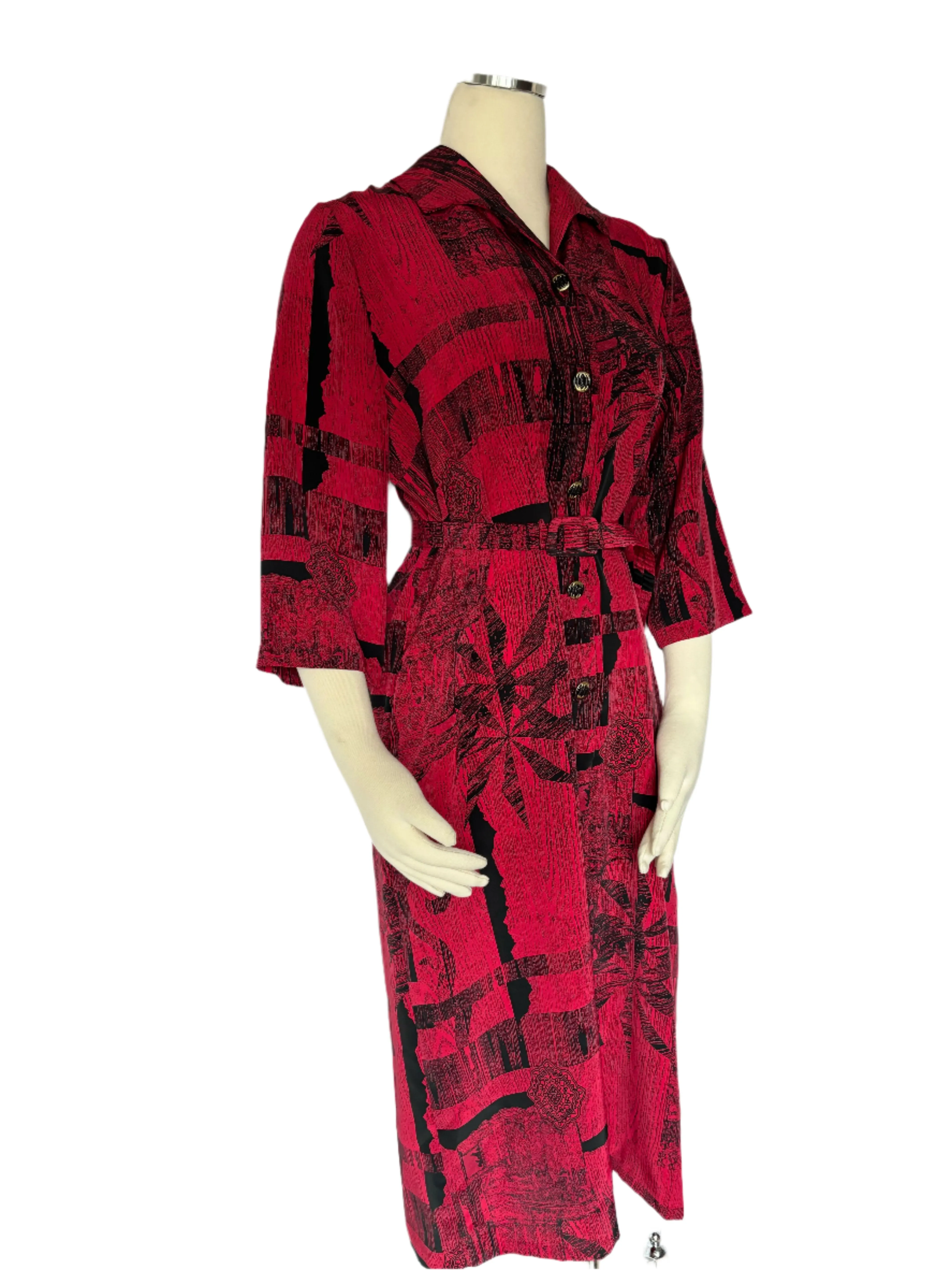 80's Red Mid Length Sleeve Dress