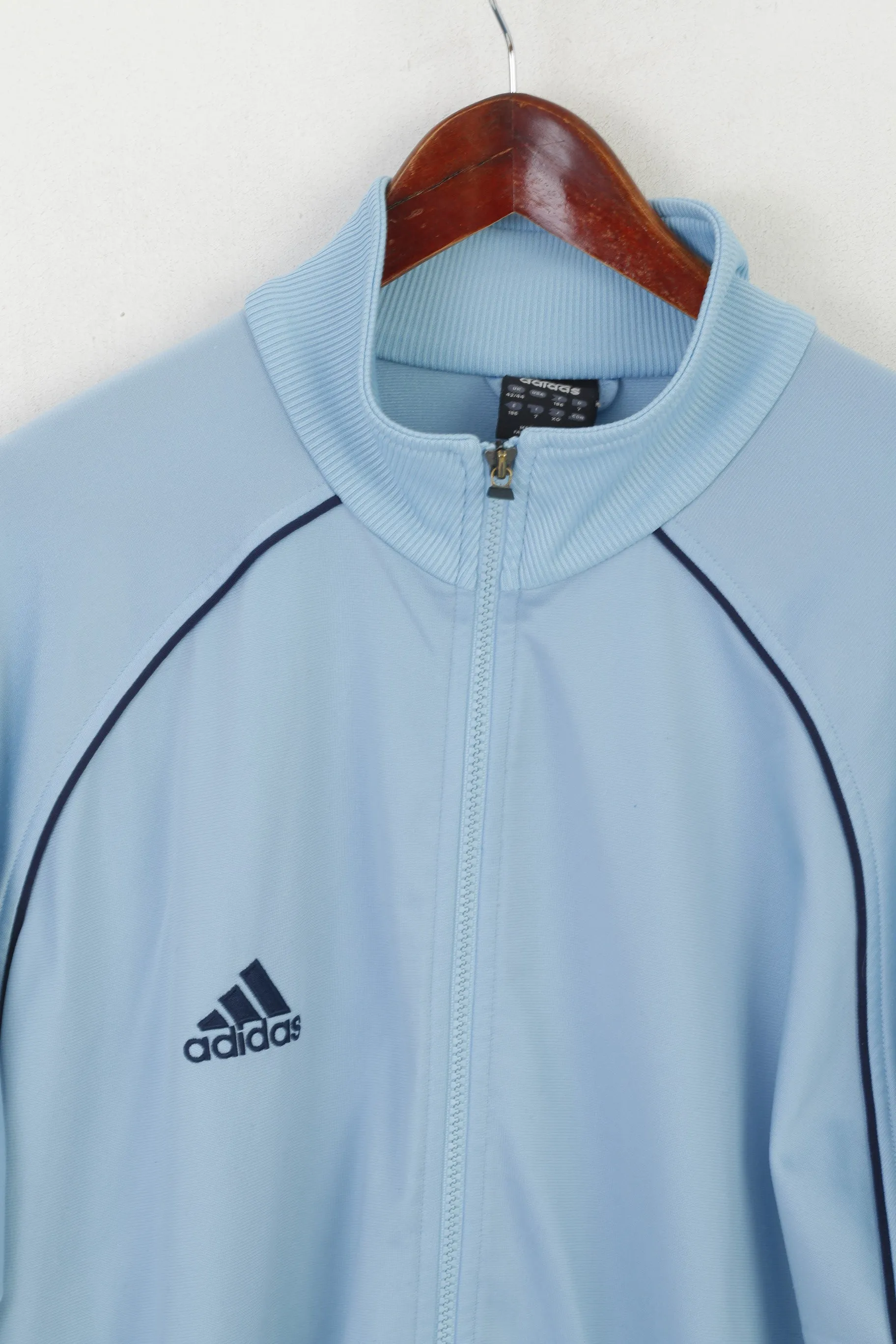 Adidas Men 42/44 186 XL Sweatshirt Light Blue Vintage Shiny Zip Up Oldschool Top