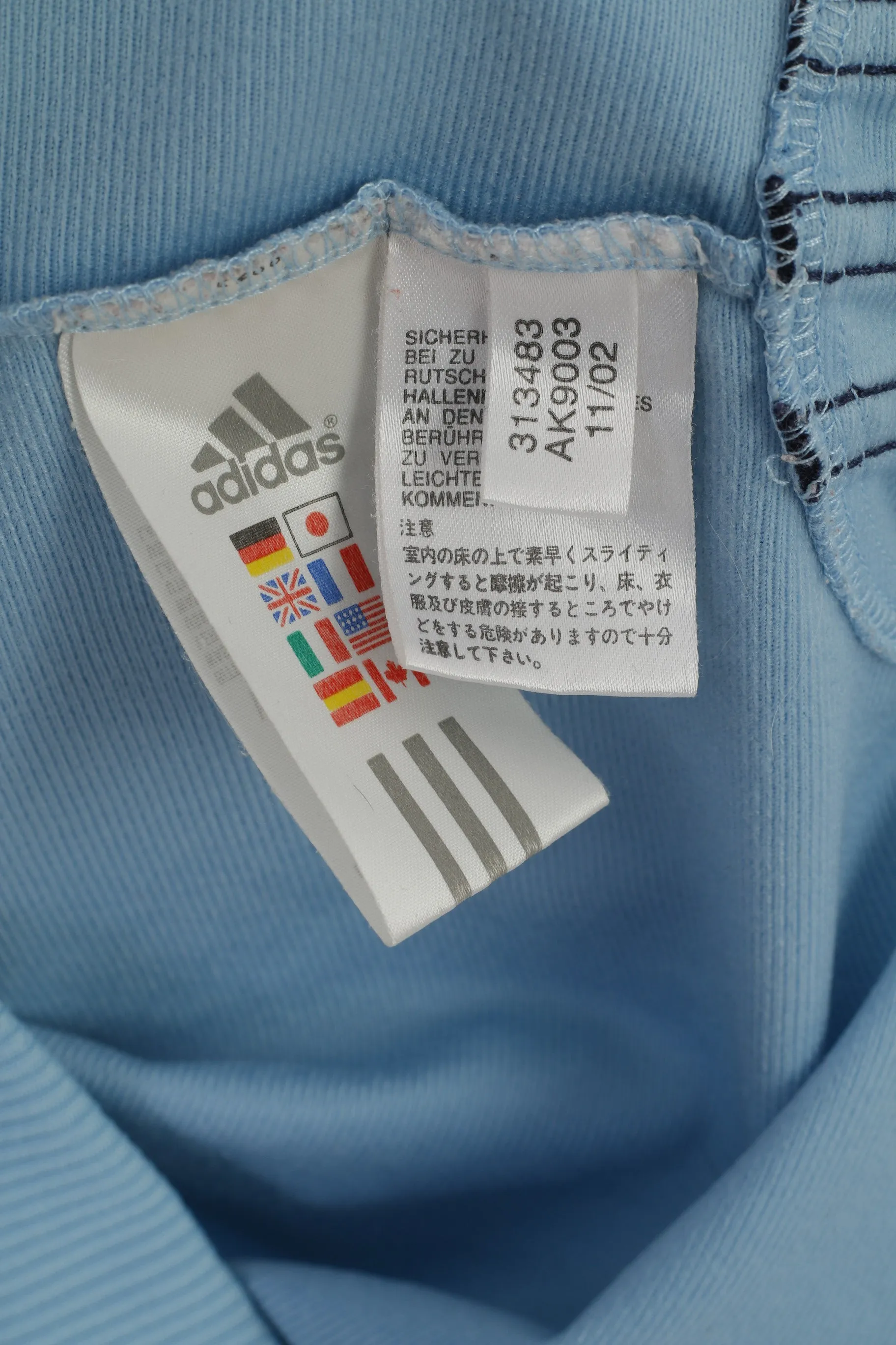 Adidas Men 42/44 186 XL Sweatshirt Light Blue Vintage Shiny Zip Up Oldschool Top