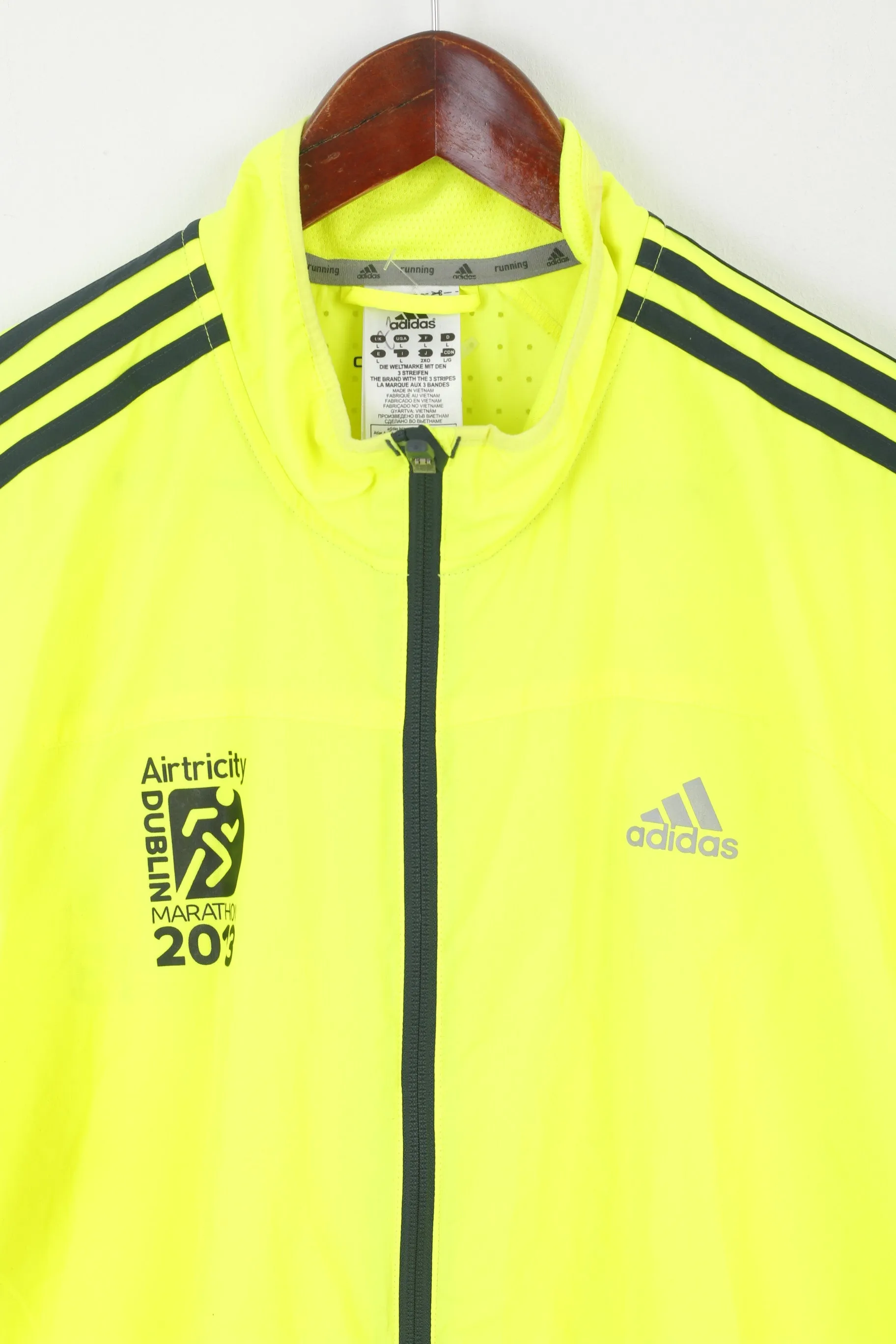 Adidas Men L Run Jacket Neon Yellow Running Dublin Marathon 2013 Climaproof Top