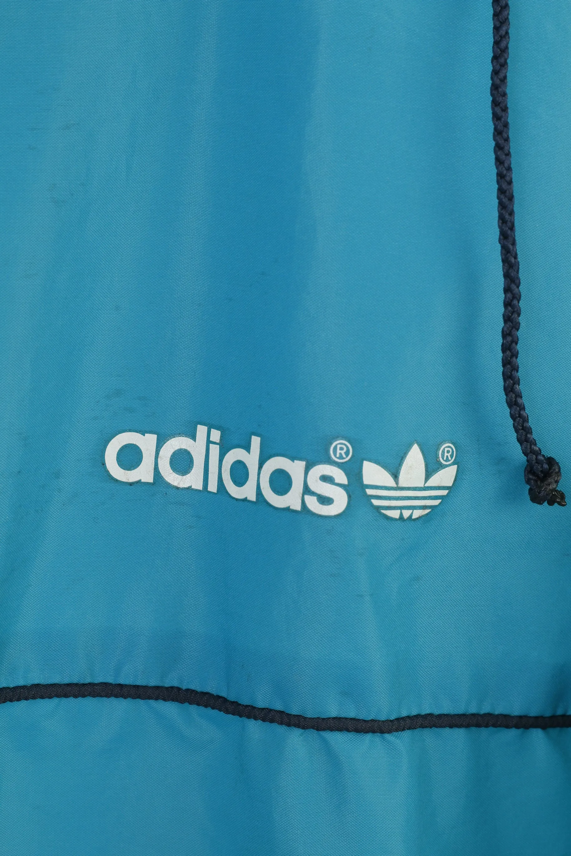 Adidas Men XL Jacket Blue Polyamid Waterproof Oversize Full Zipper Vintage 3 Stripes 90s Retractable Hood Raincoats Top