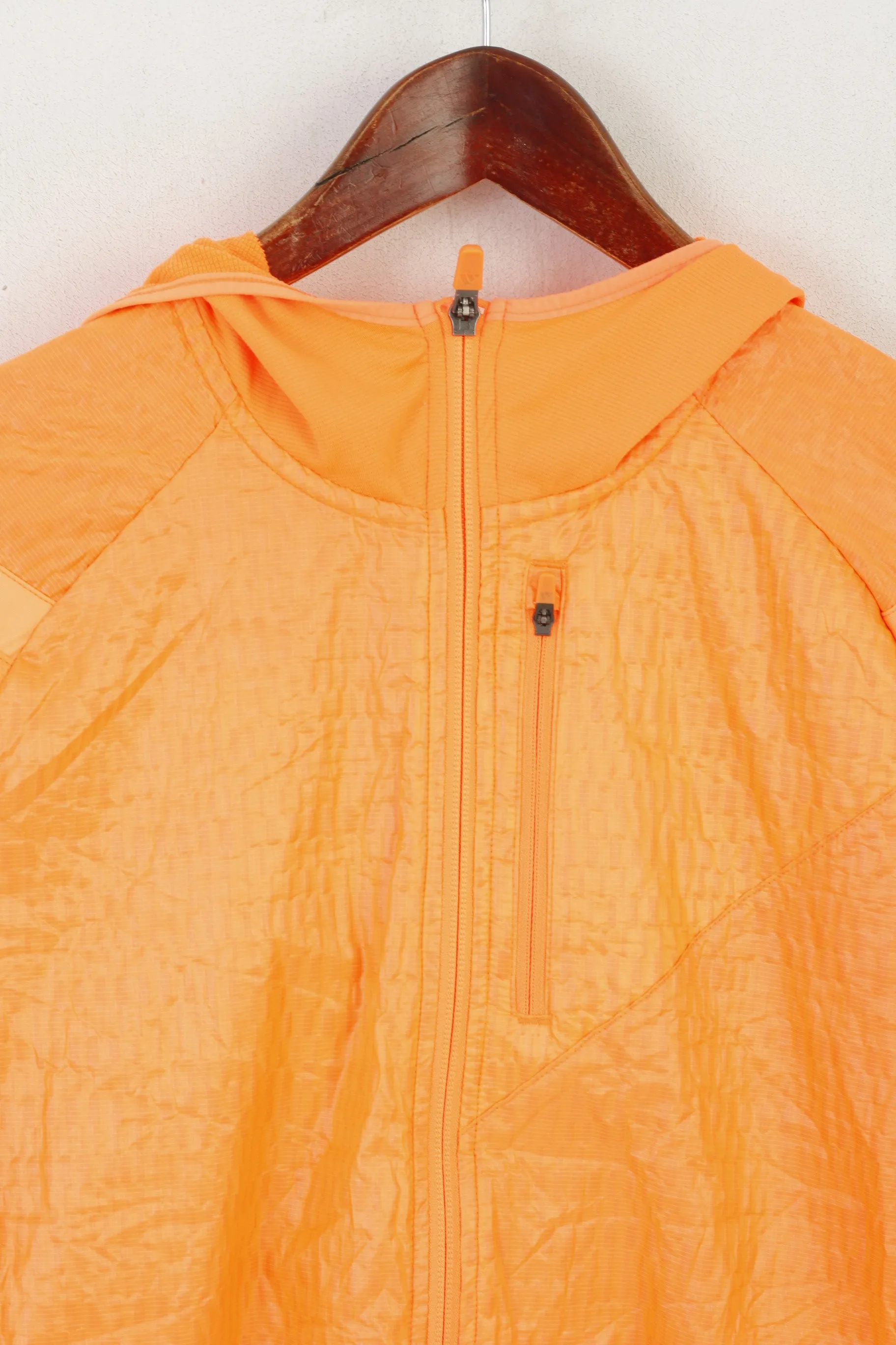 Adidas Running Women L Jacket Neon Orange Lightweight Zip Up Activewear Top