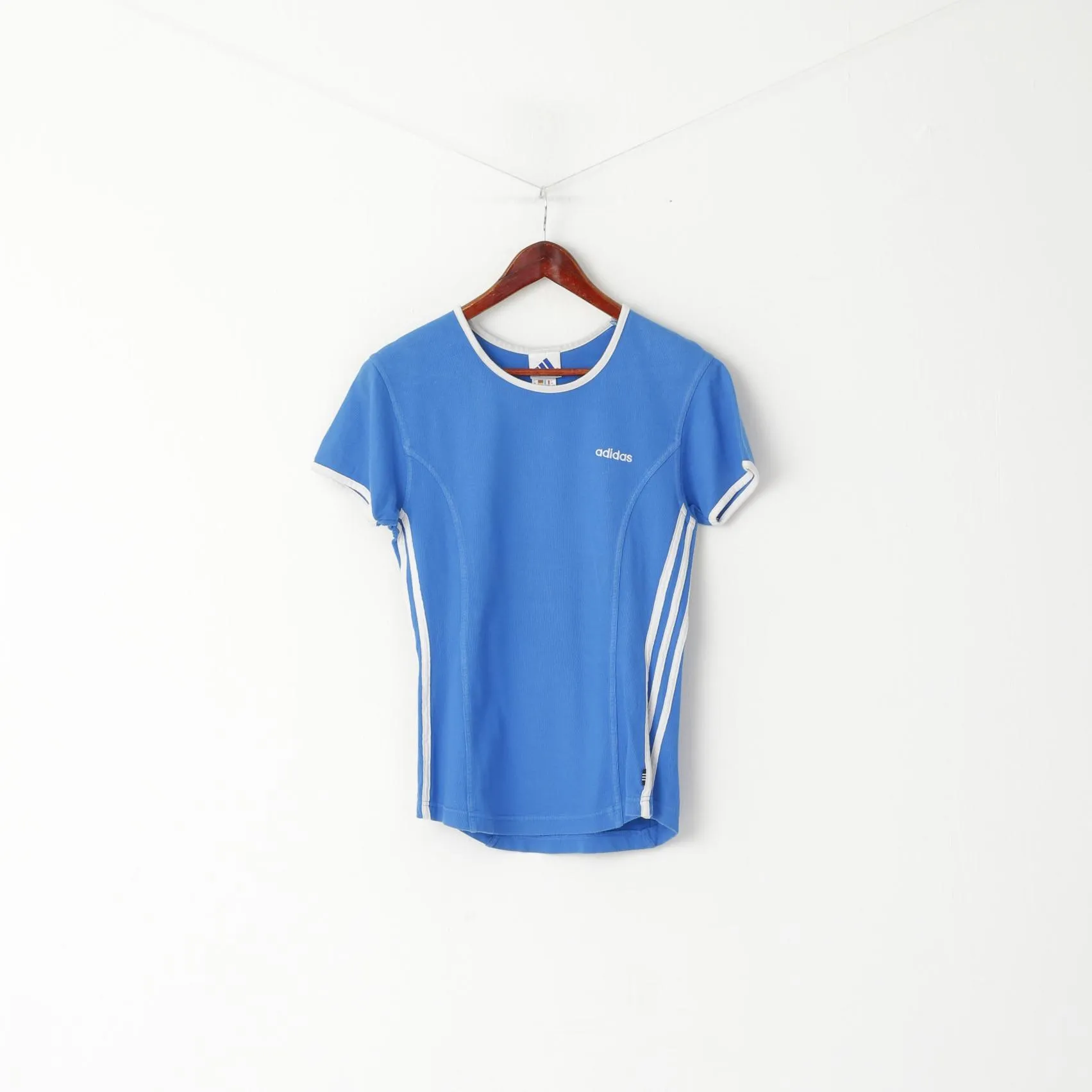 Adidas Women 10 38 S Shirt Blue Vintage Cotton Crew Neck Sport Top