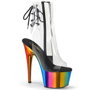 ADORE-1018RC Pleaser Shoes Clearance  Rainbow Chrome Stripper Boot