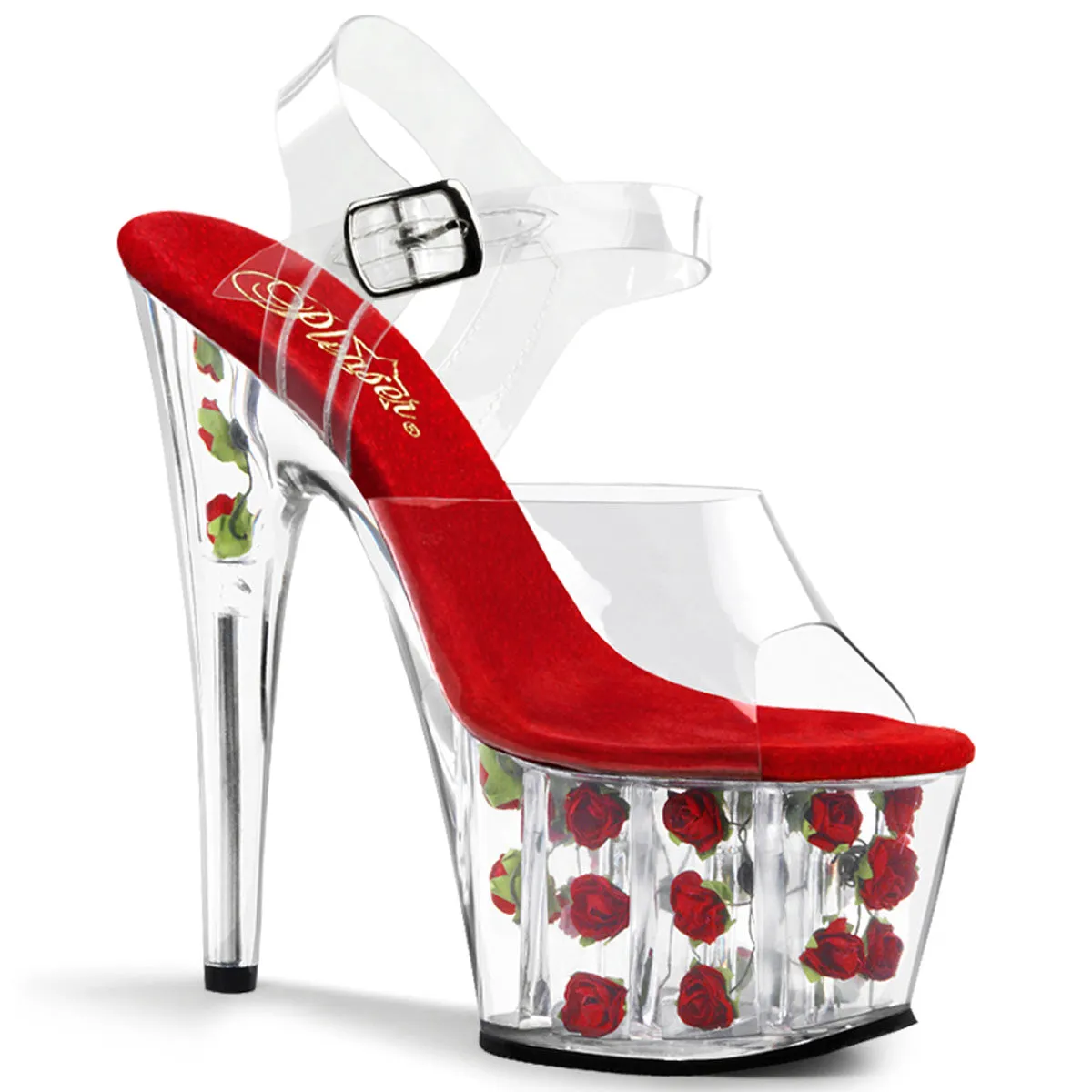 ADORE-708FL Red Flower Filled Stripper 7 Inch Heels