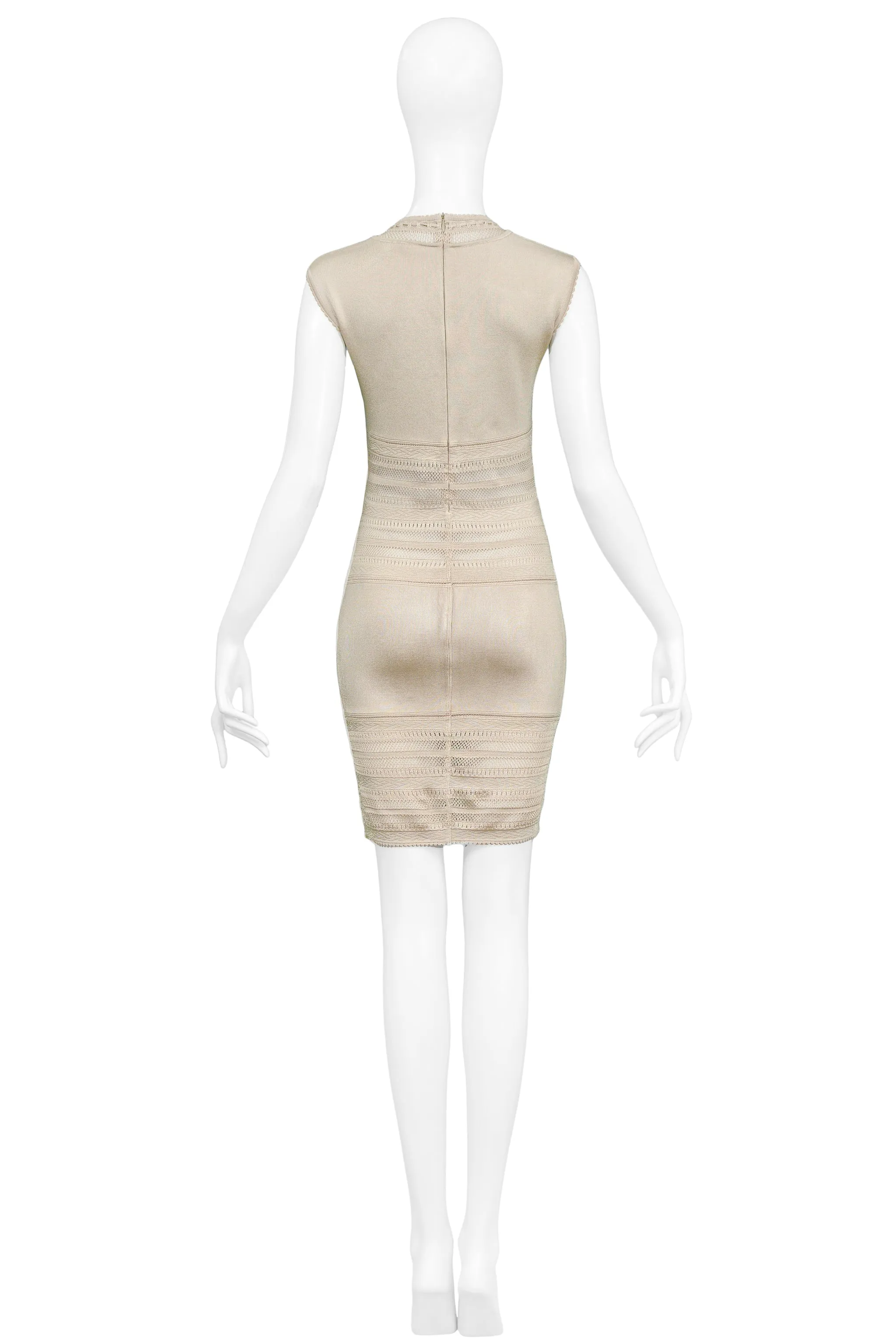 ALAIA BEIGE LACE BODYCON DRESS