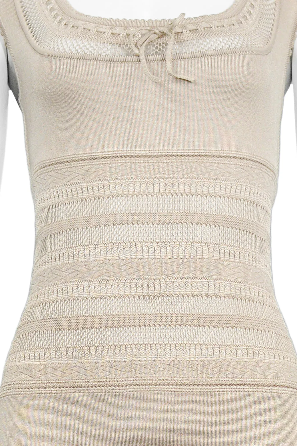 ALAIA BEIGE LACE BODYCON DRESS