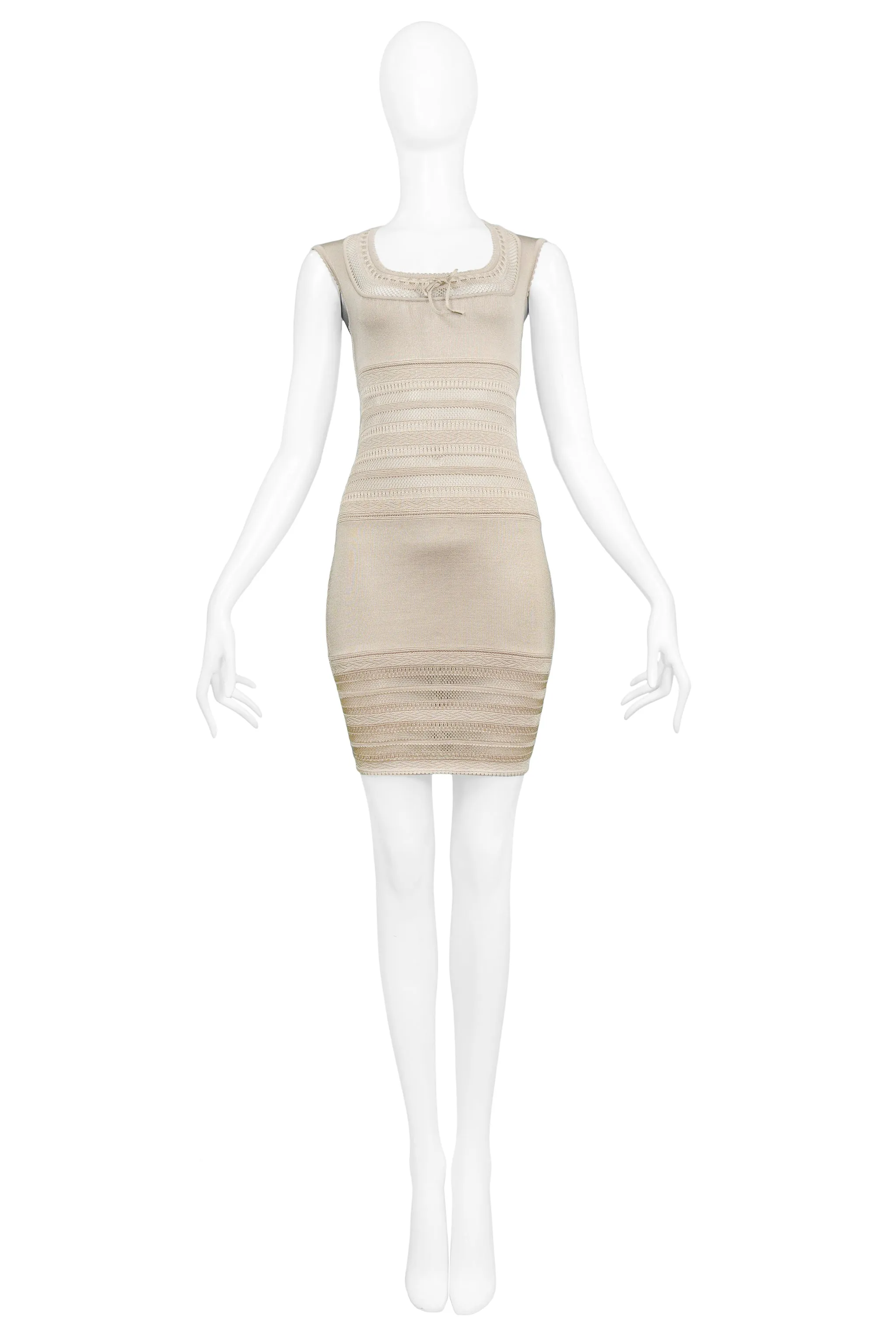 ALAIA BEIGE LACE BODYCON DRESS