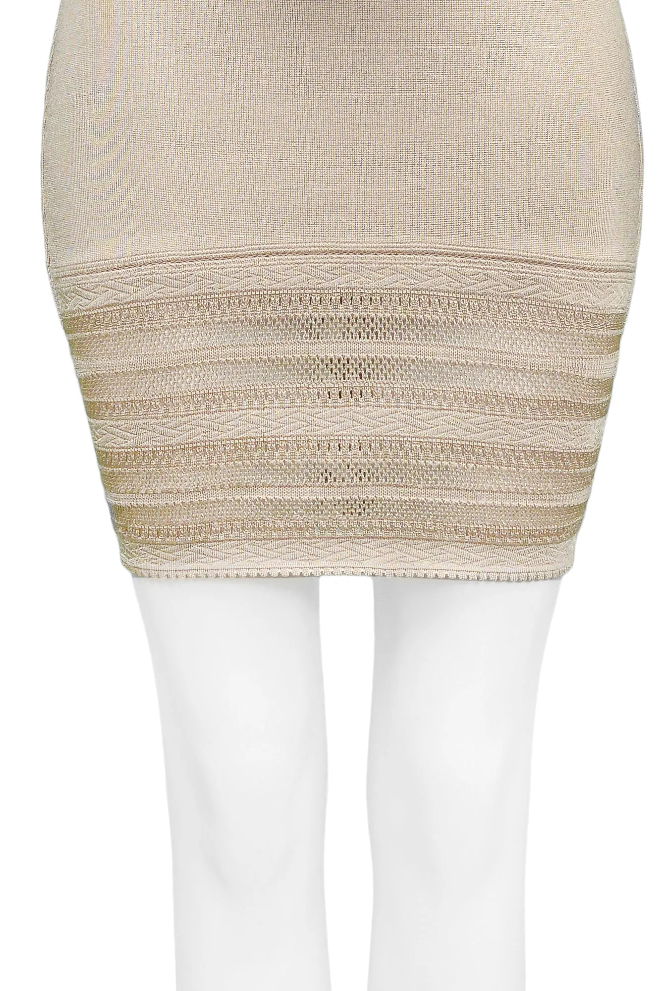 ALAIA BEIGE LACE BODYCON DRESS