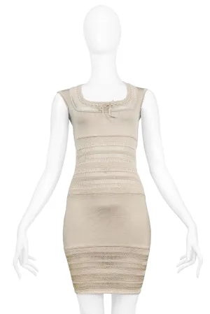 ALAIA BEIGE LACE BODYCON DRESS