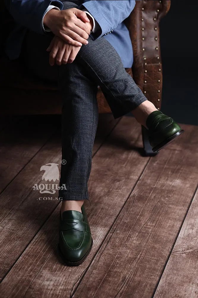 Aquila Green Leather Loafers