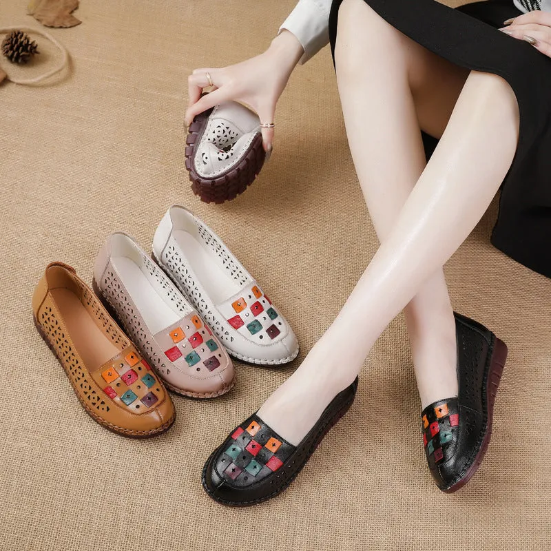 Babakud Women Ethnic Style Color-Block Leather Slip- On Shoes