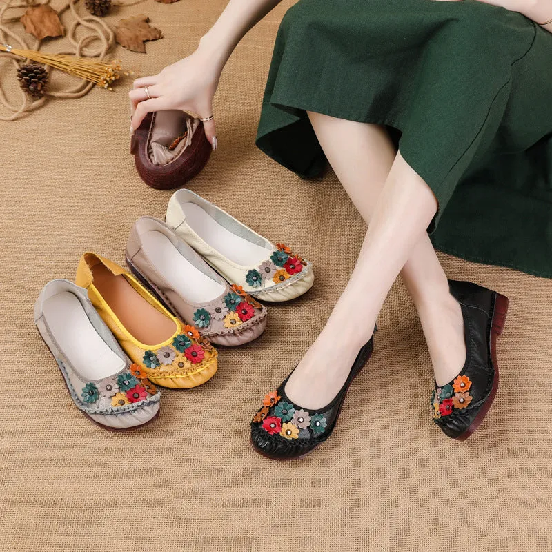 Babakud Women Genuine Leather Floral Slip- On Shoes