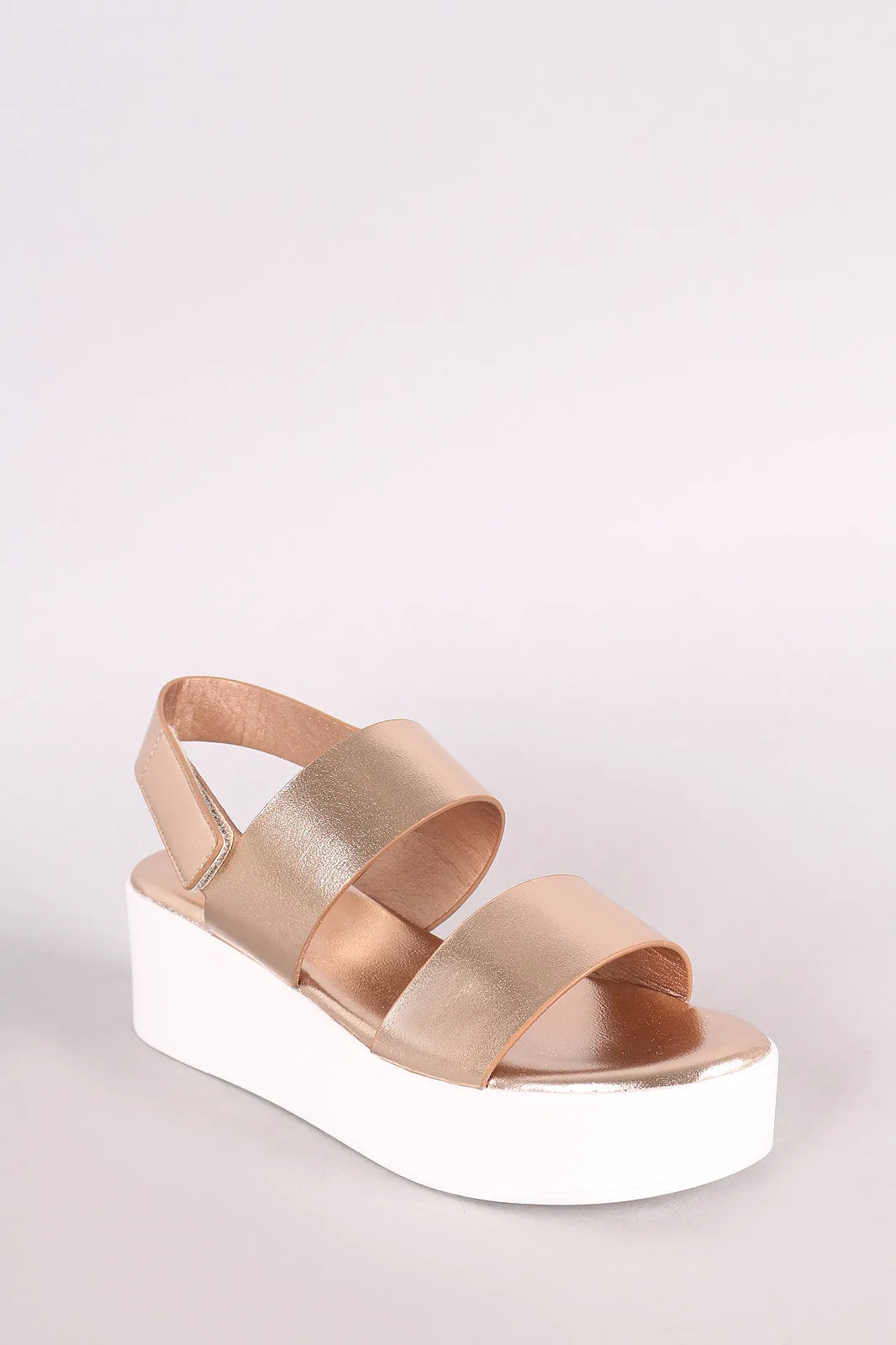 Bamboo Double Band Open Toe Slingback Flatform Wedge