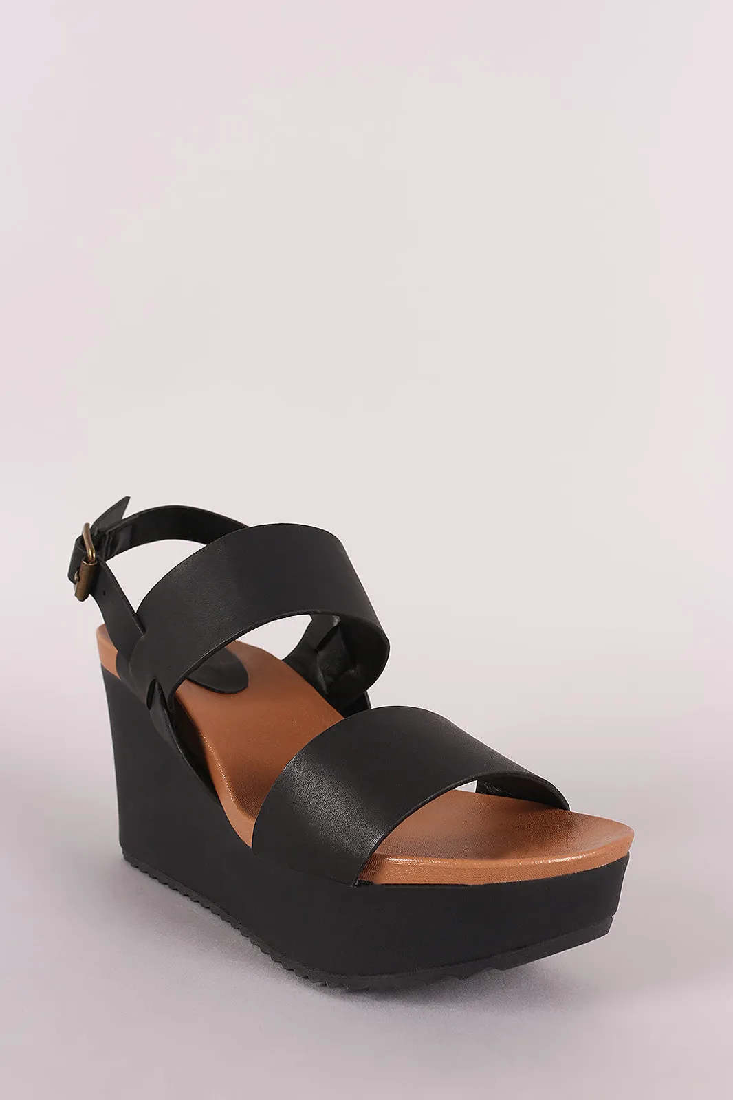 Bamboo Double Band Slingback Platform Wedge