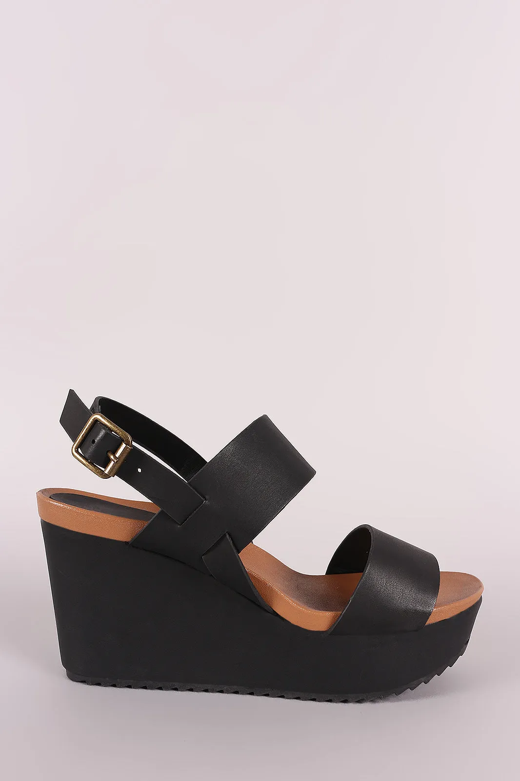 Bamboo Double Band Slingback Platform Wedge