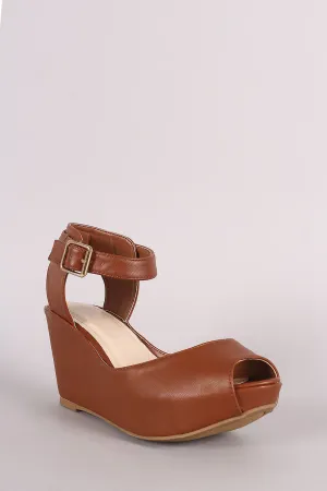 Bamboo Peep Toe Ankle Strap Platform Wedge