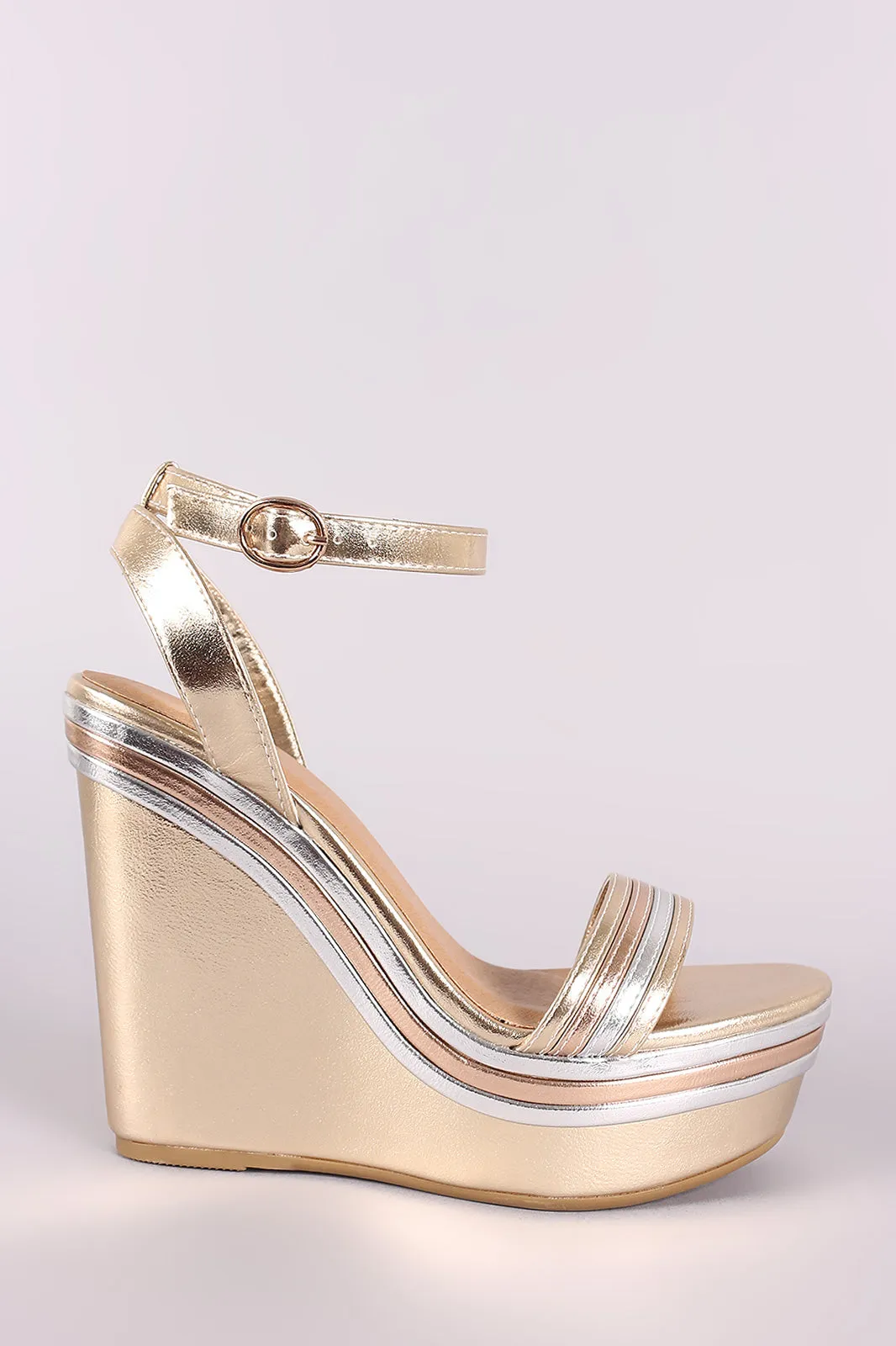 Bamboo Stripe Trim Ankle Strap Platform Wedge