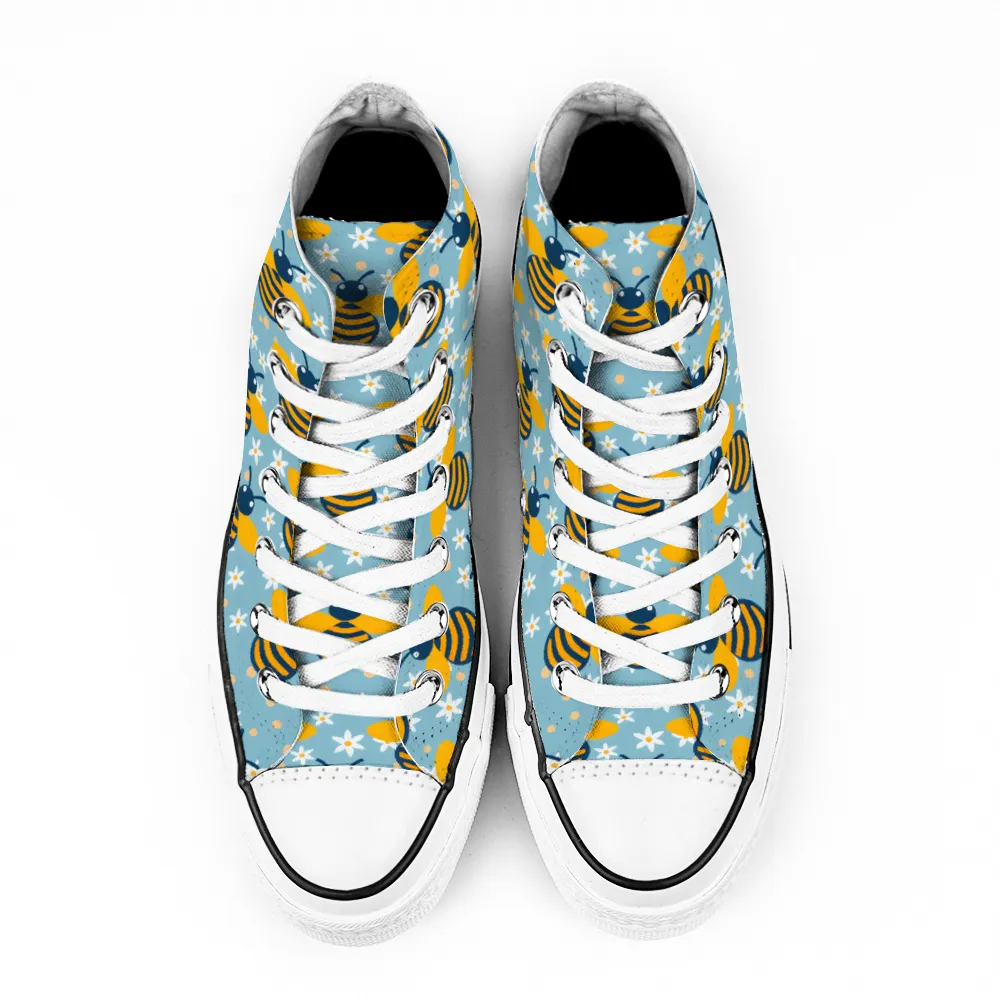 Bees Garden Collection - Classic Unisex High Top Canvas Sneakers