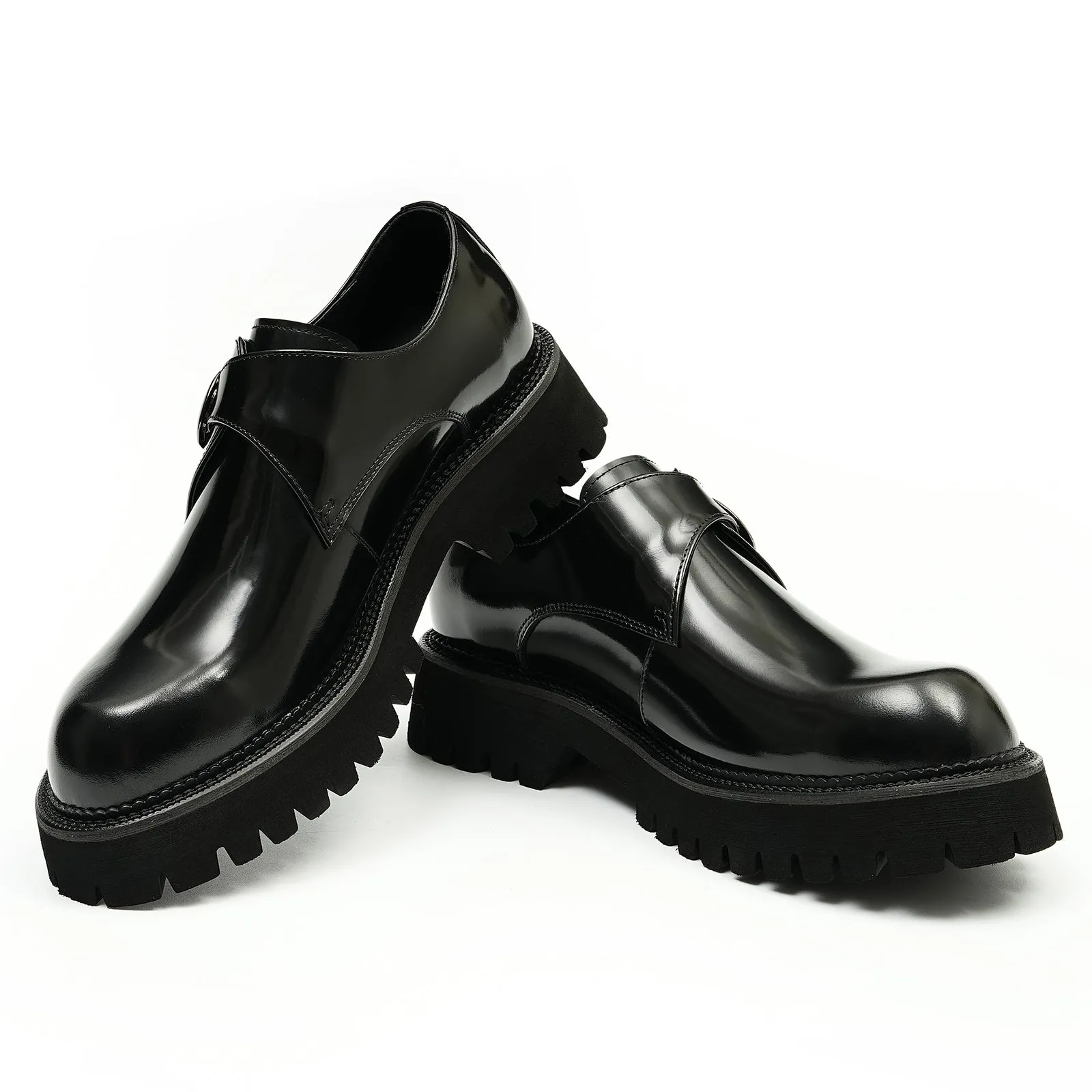 Black buckle monk strap shoes