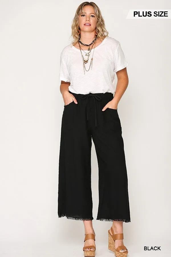 Black Frayed Wide Leg Pants