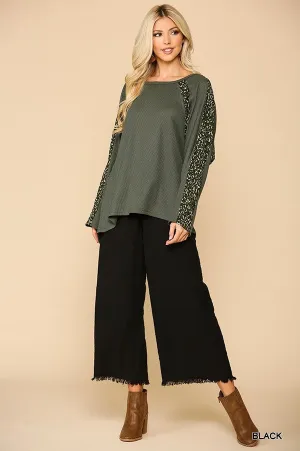 Black Frayed Wide Leg Pants