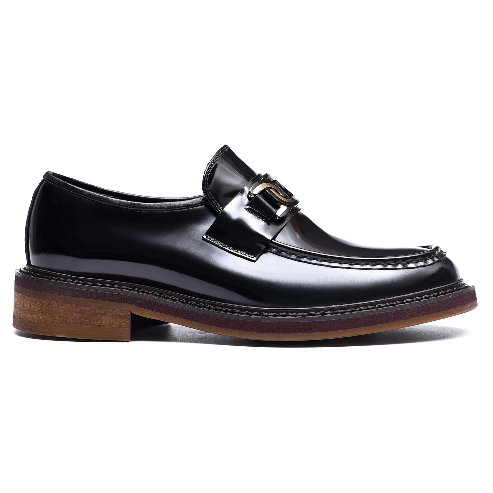 Black leather loafer shoes