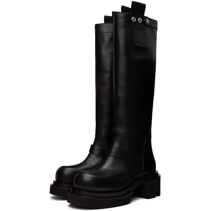 Black Leather Mid Calf Boots