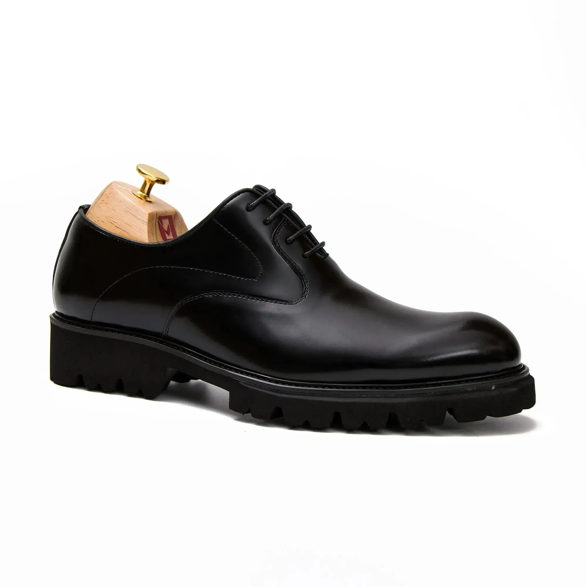 Black leather oxford shoes with rubber sole