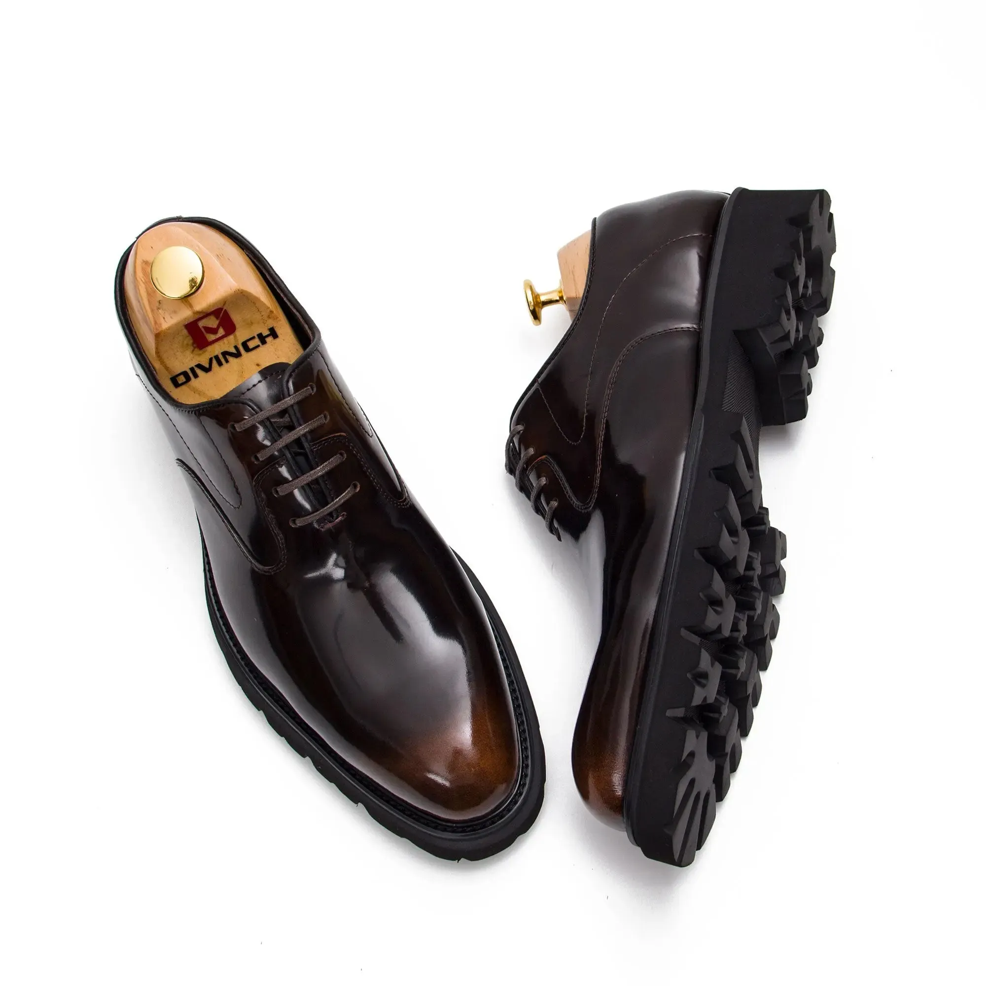 Black leather oxford shoes with rubber sole