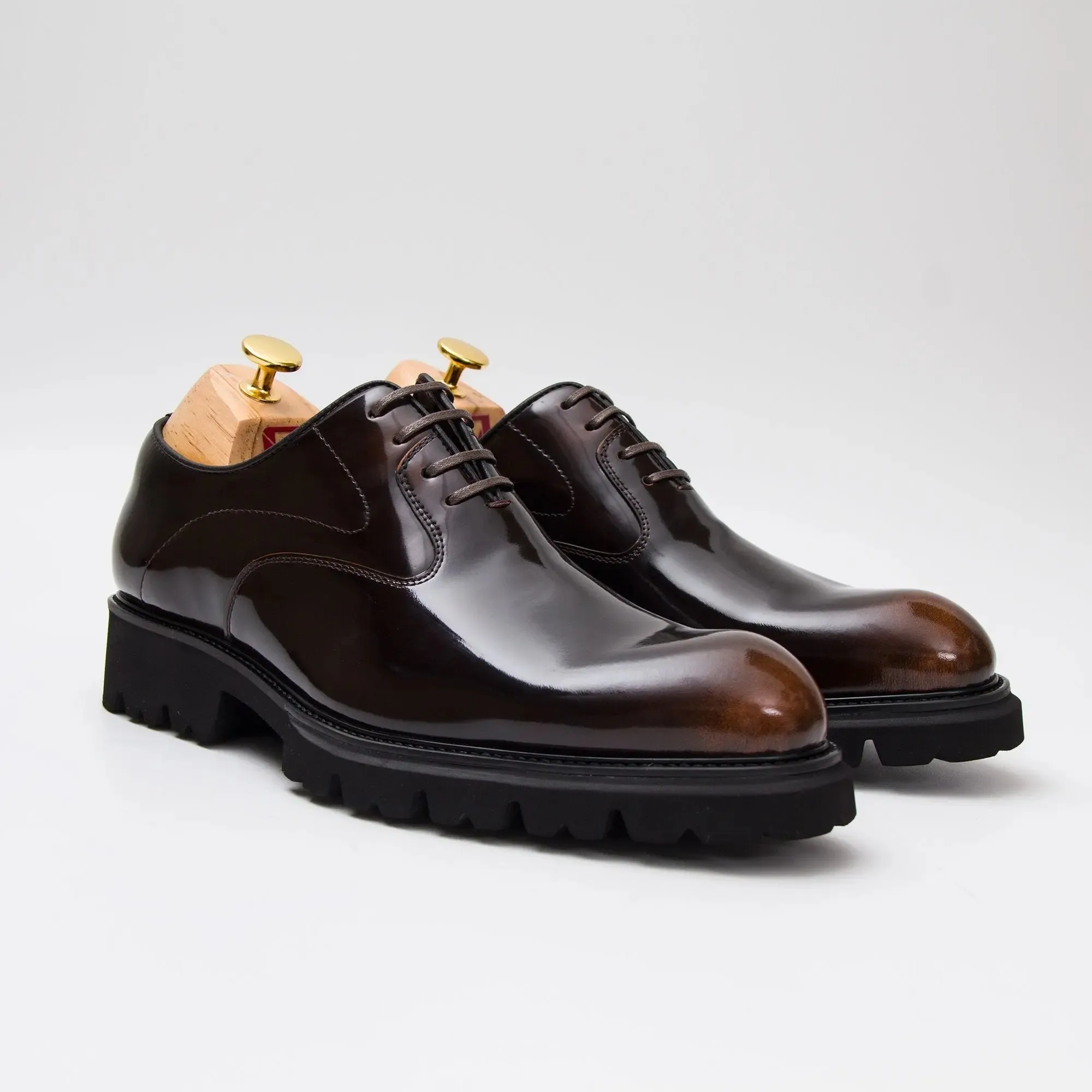 Black leather oxford shoes with rubber sole