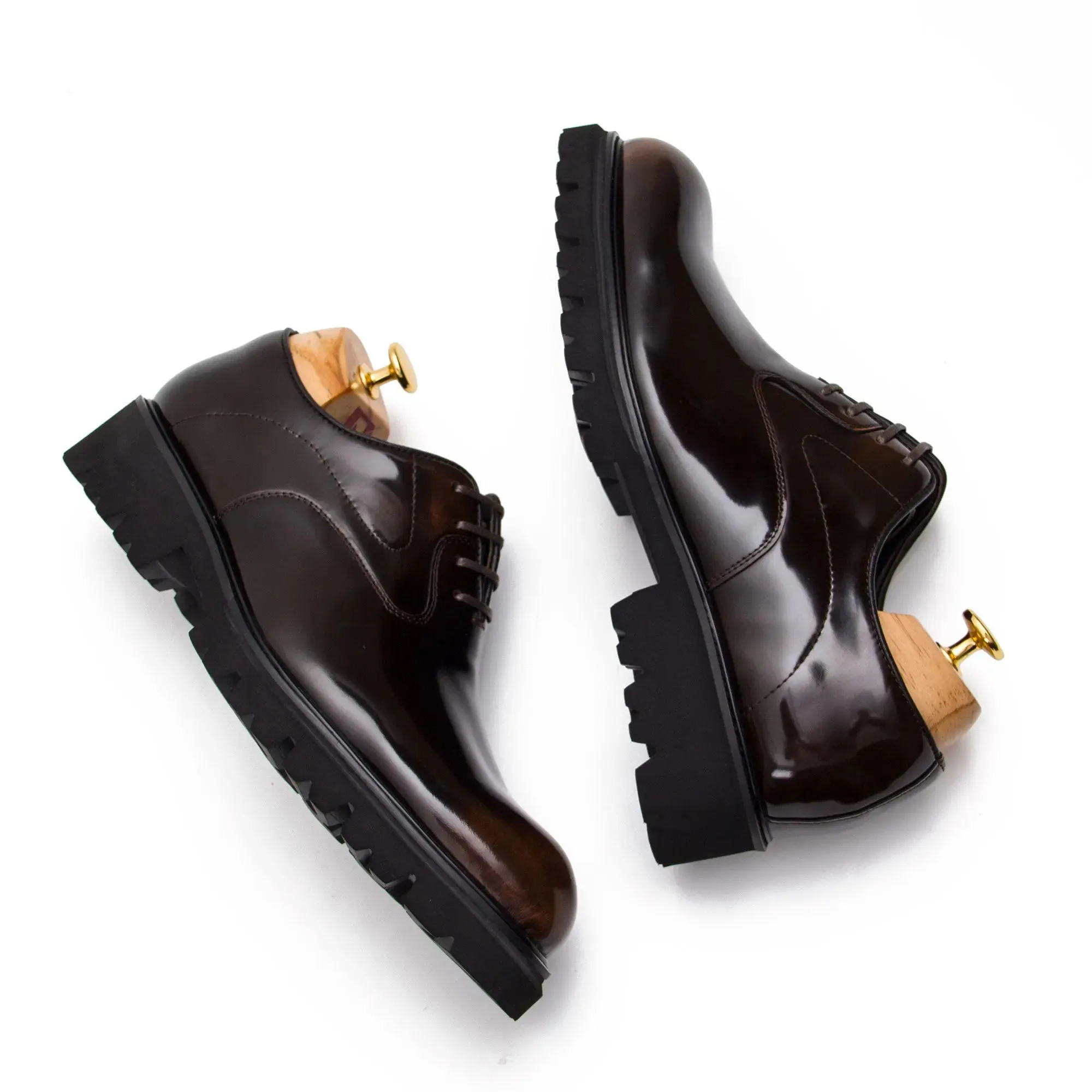 Black leather oxford shoes with rubber sole