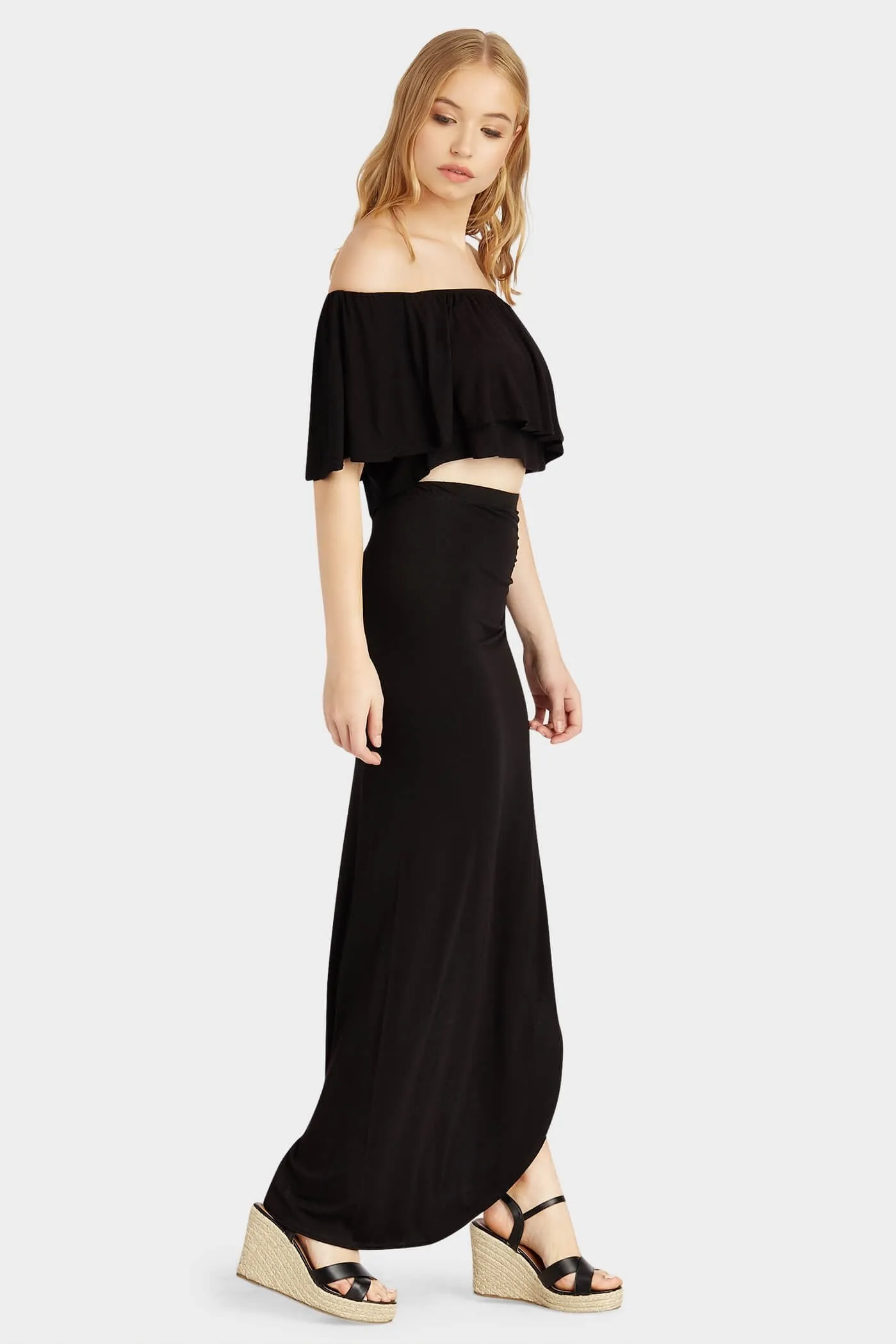 Black Side Split Maxi Skirt