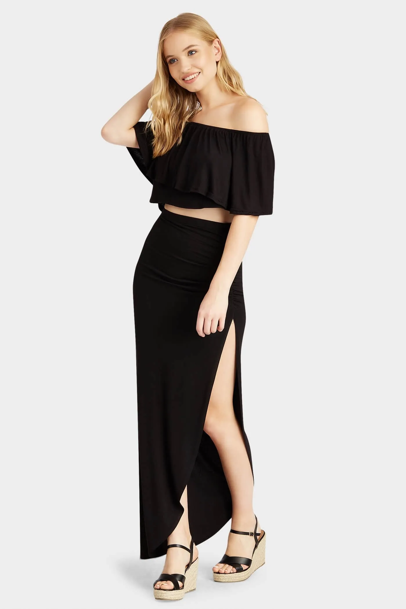 Black Side Split Maxi Skirt