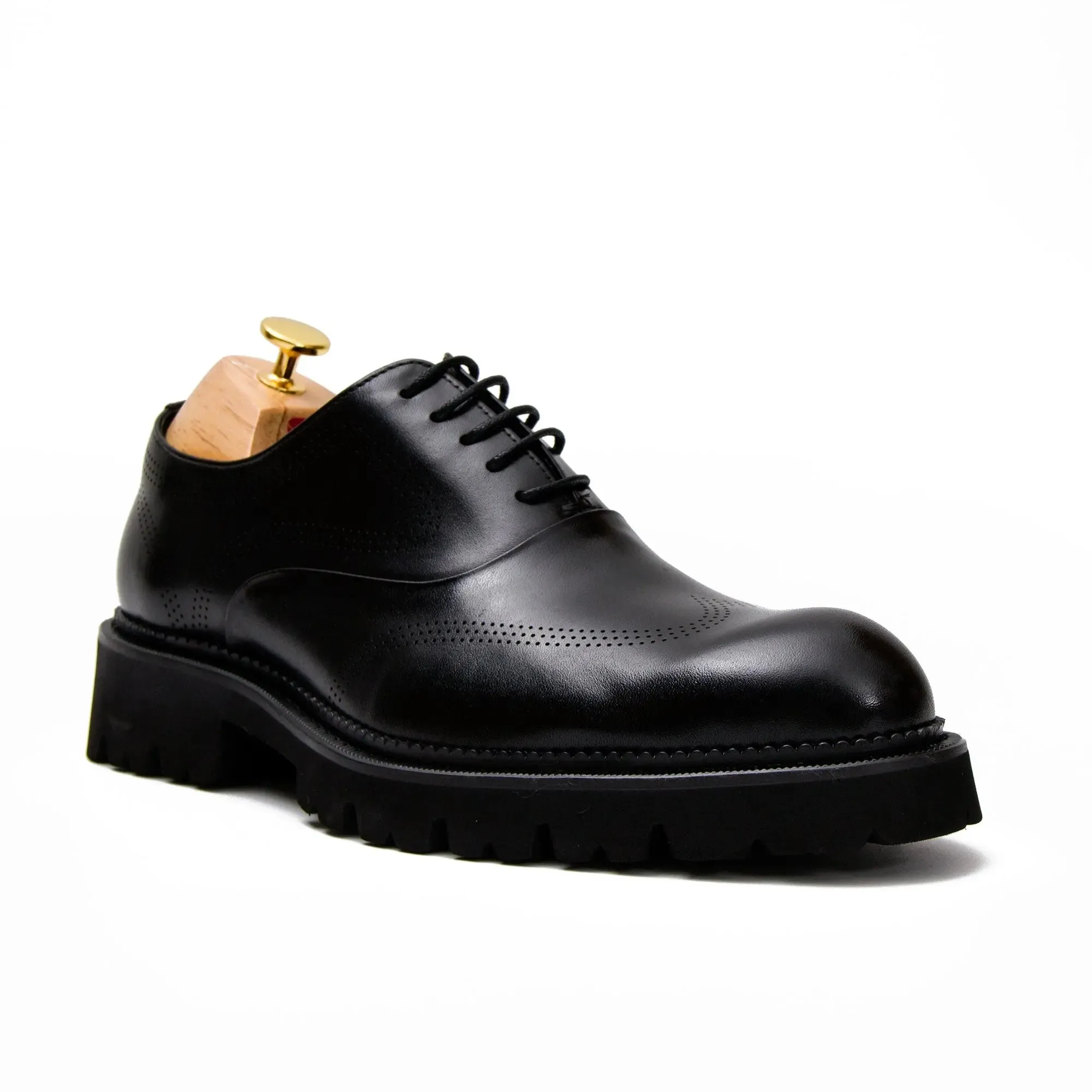 Black thick sole oxford shoes