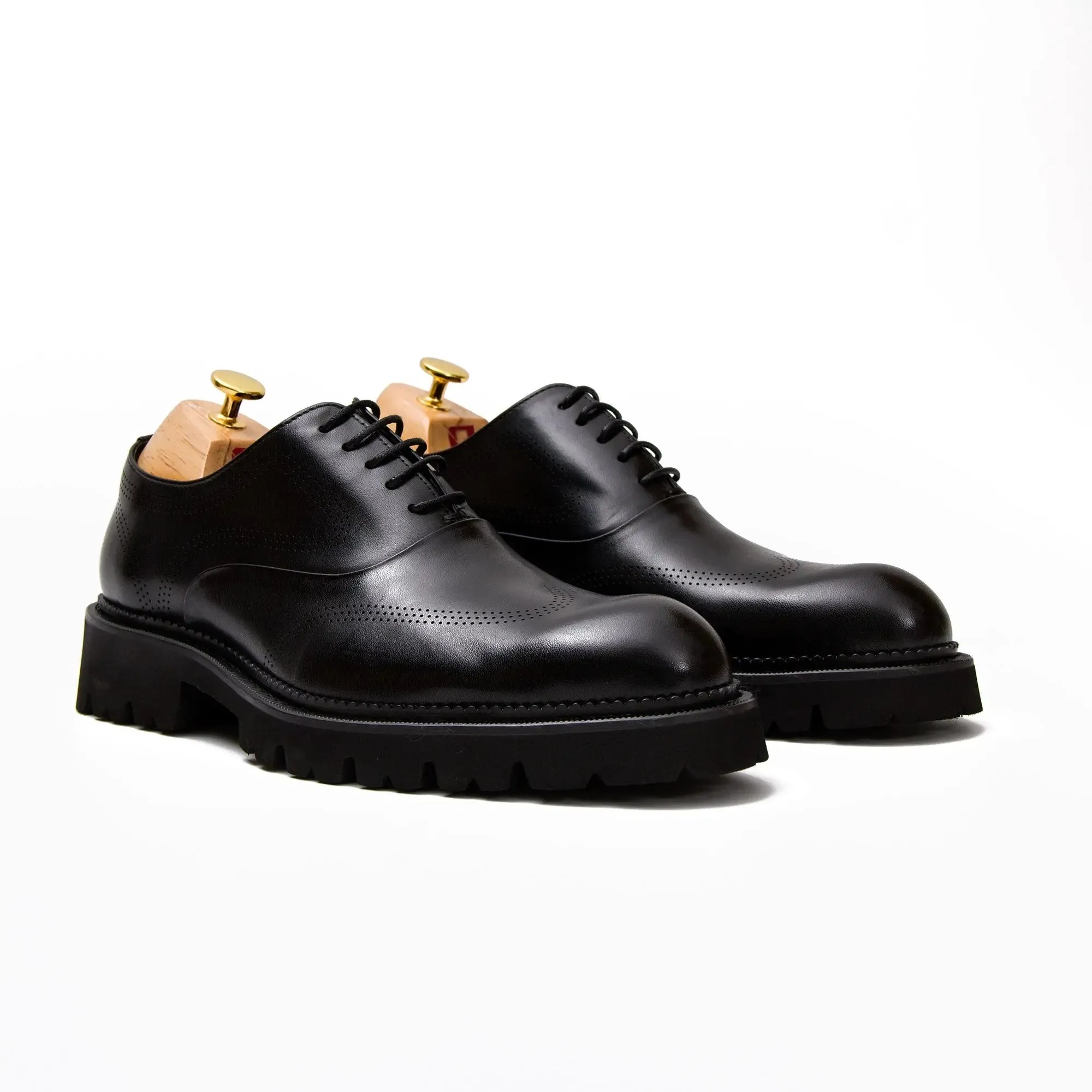 Black thick sole oxford shoes