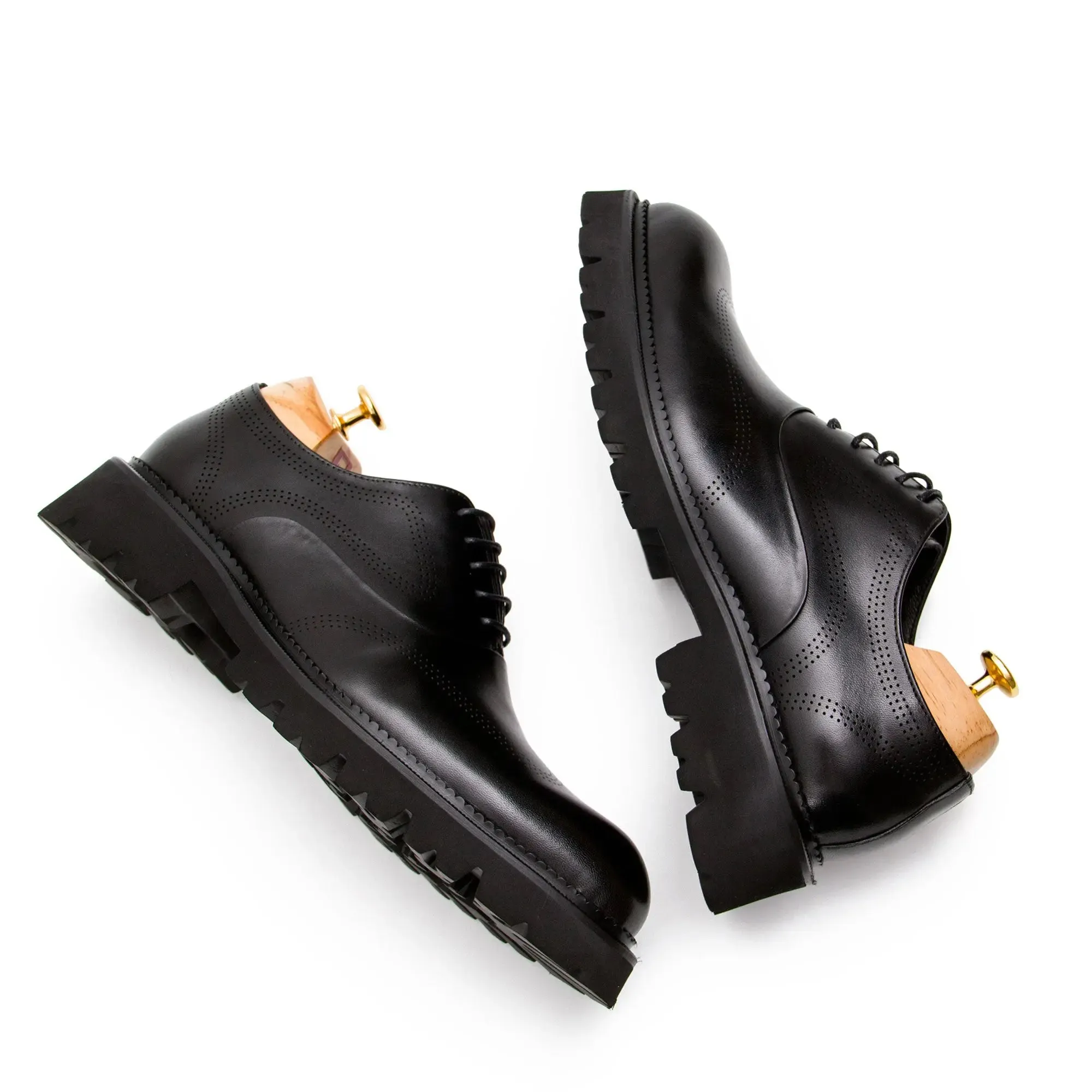 Black thick sole oxford shoes