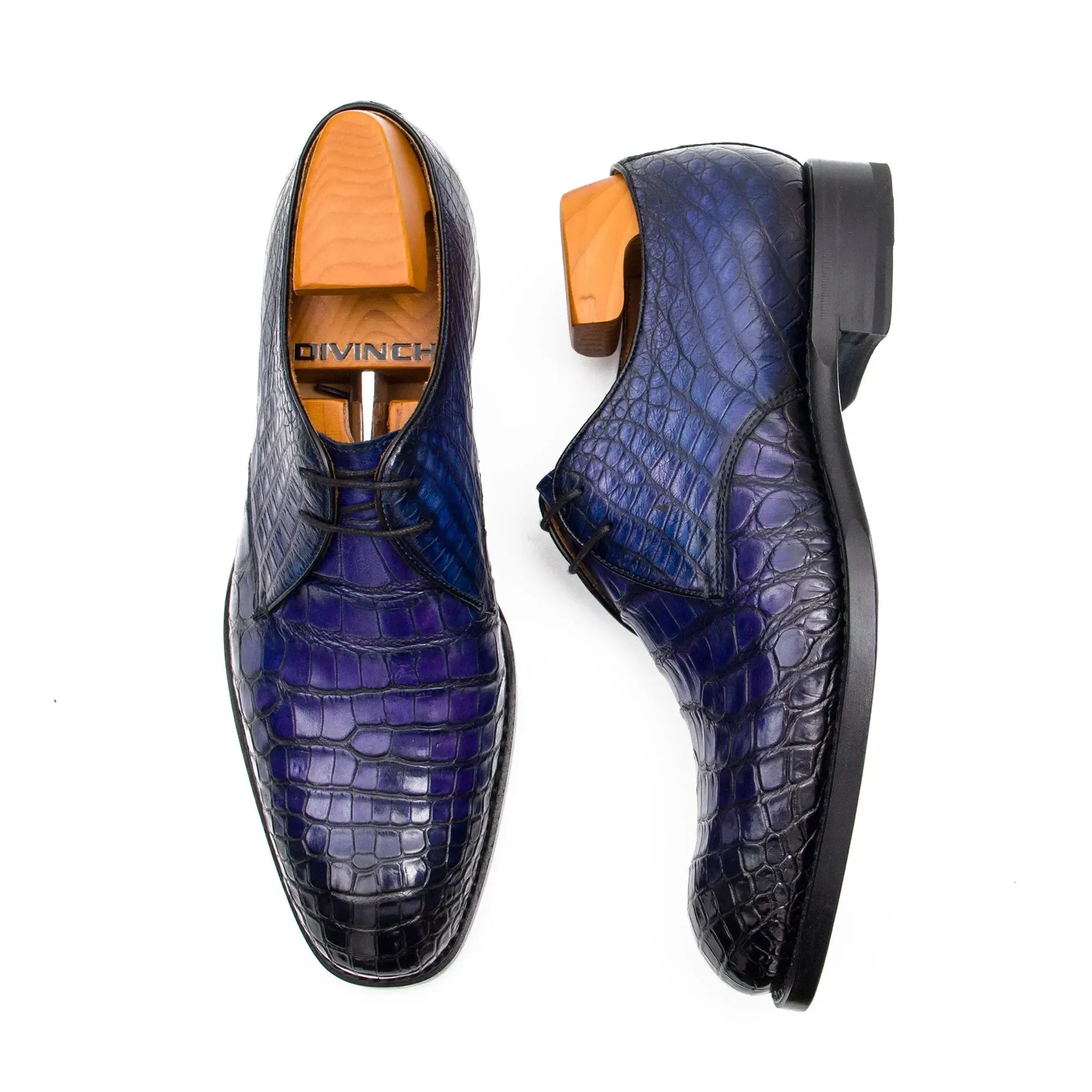 Blue Crocodile Leather Derby Shoes