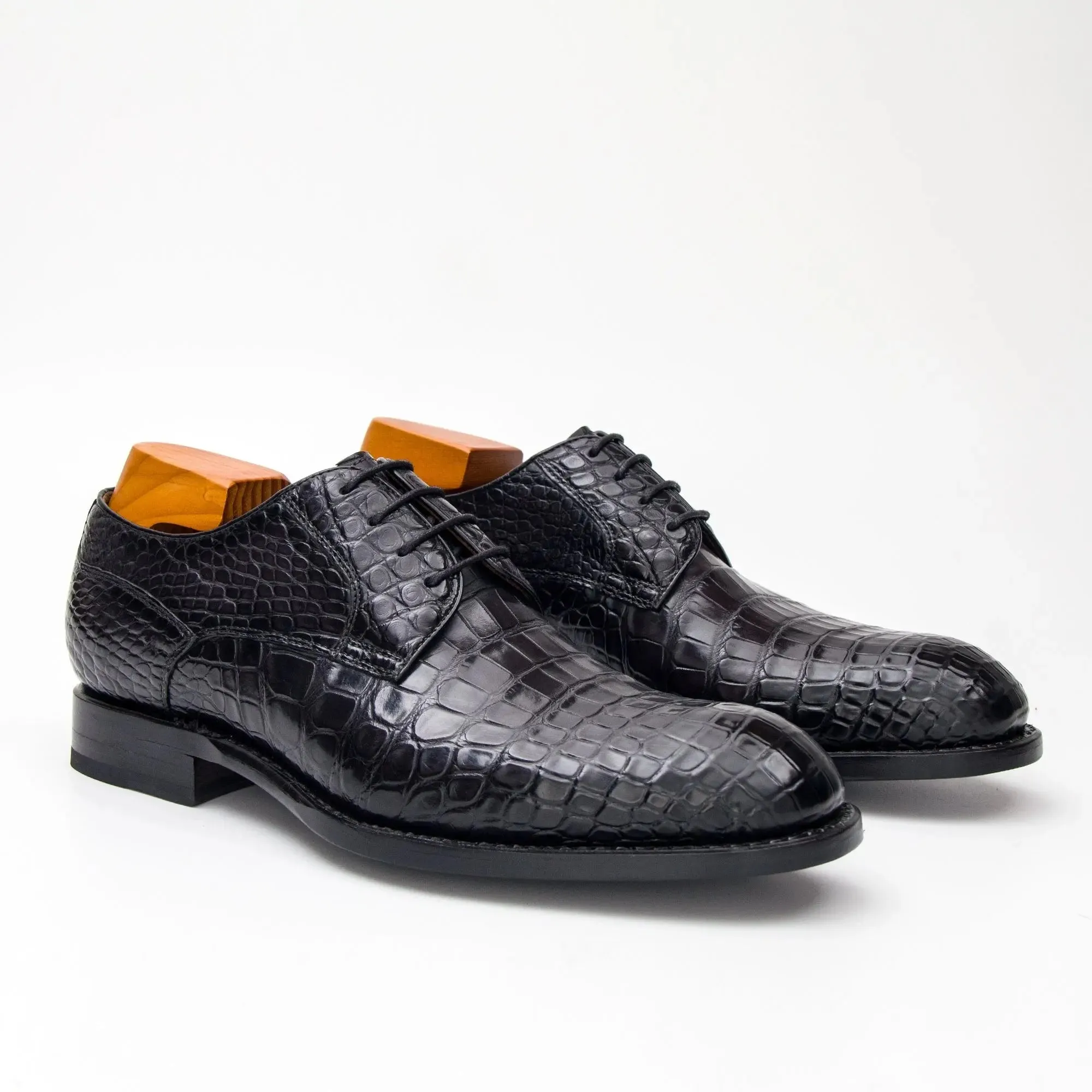 Blue Crocodile Leather Derby Shoes