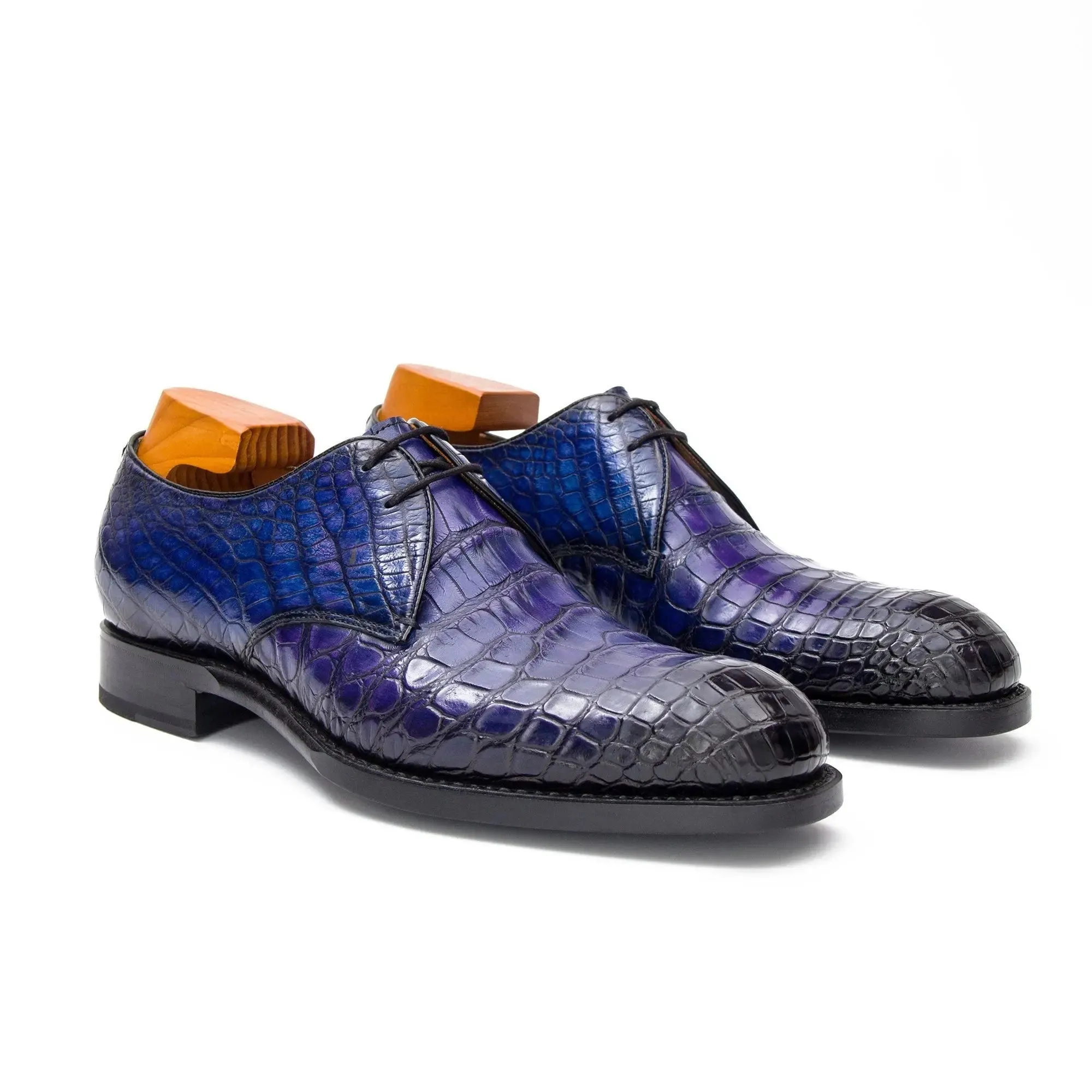 Blue Crocodile Leather Derby Shoes