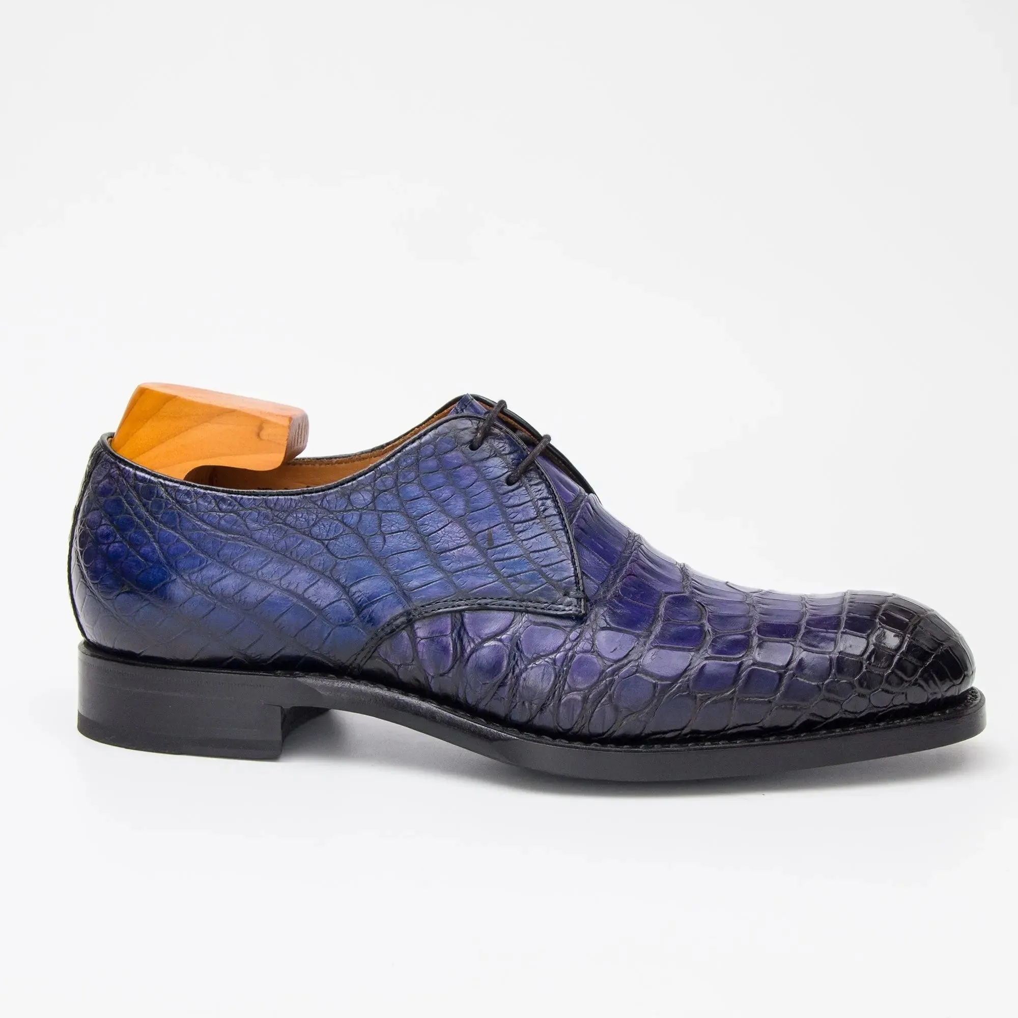 Blue Crocodile Leather Derby Shoes