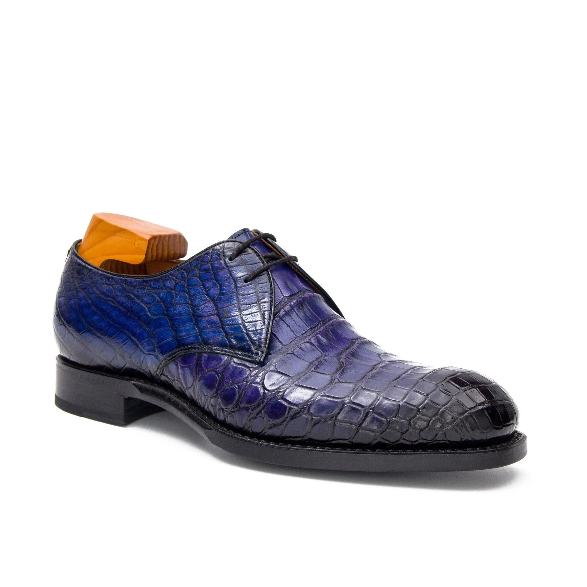 Blue Crocodile Leather Derby Shoes