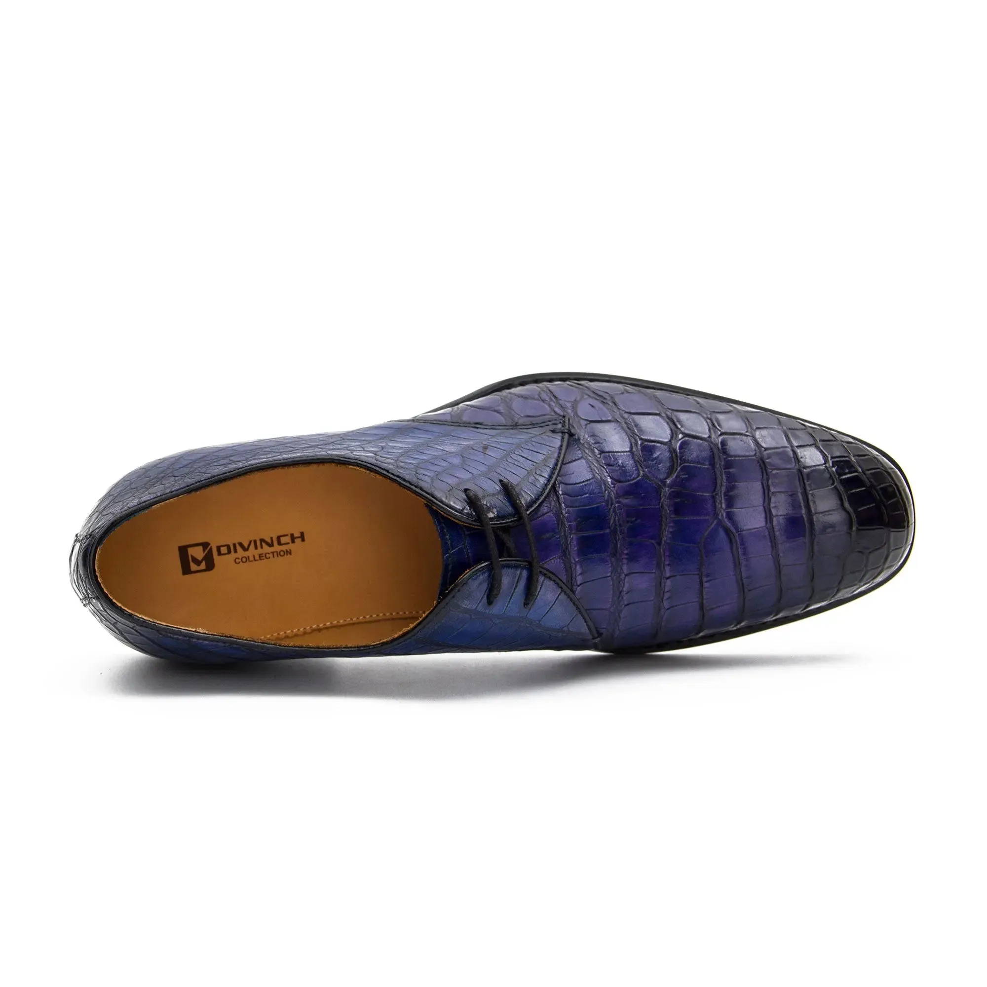 Blue Crocodile Leather Derby Shoes