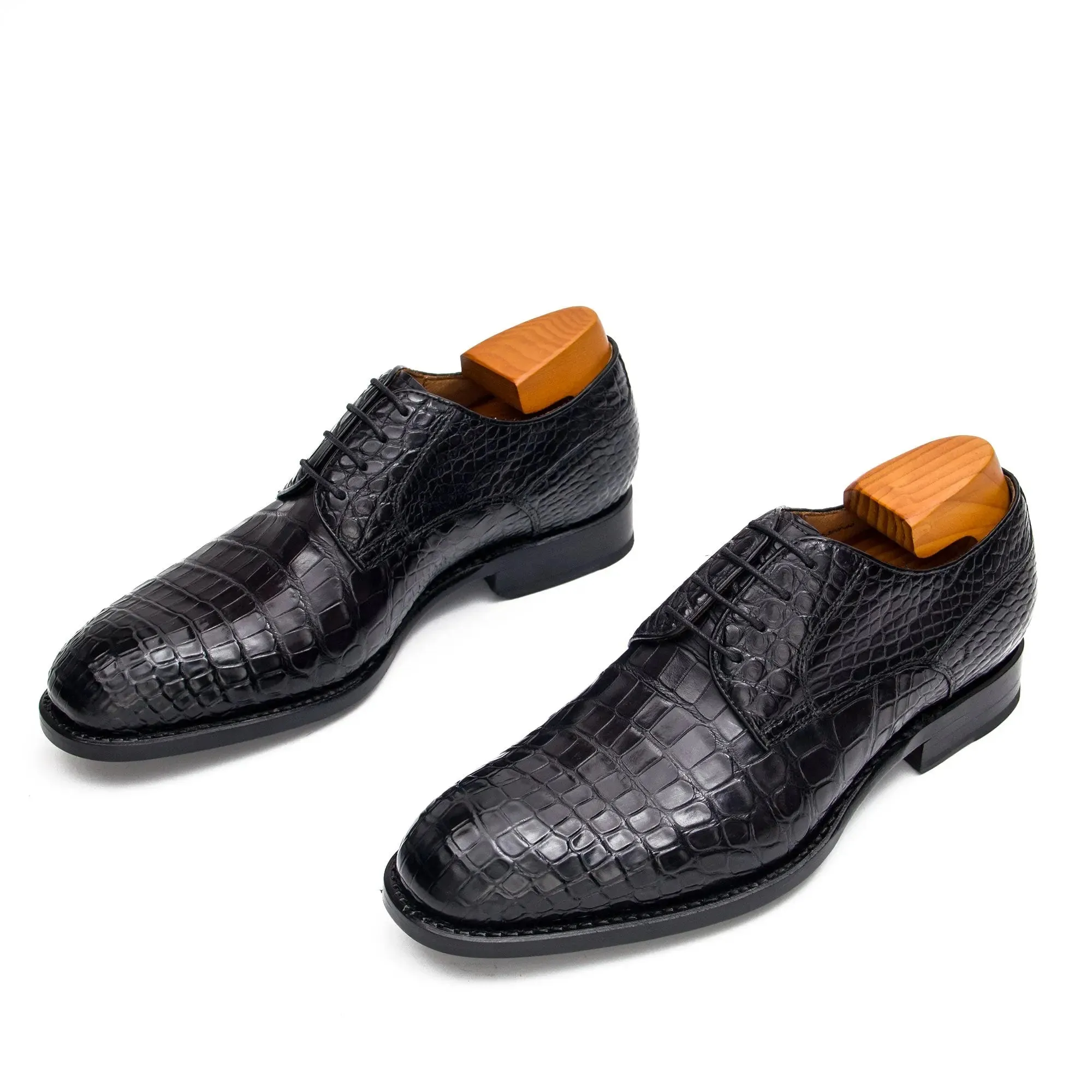 Blue Crocodile Leather Derby Shoes