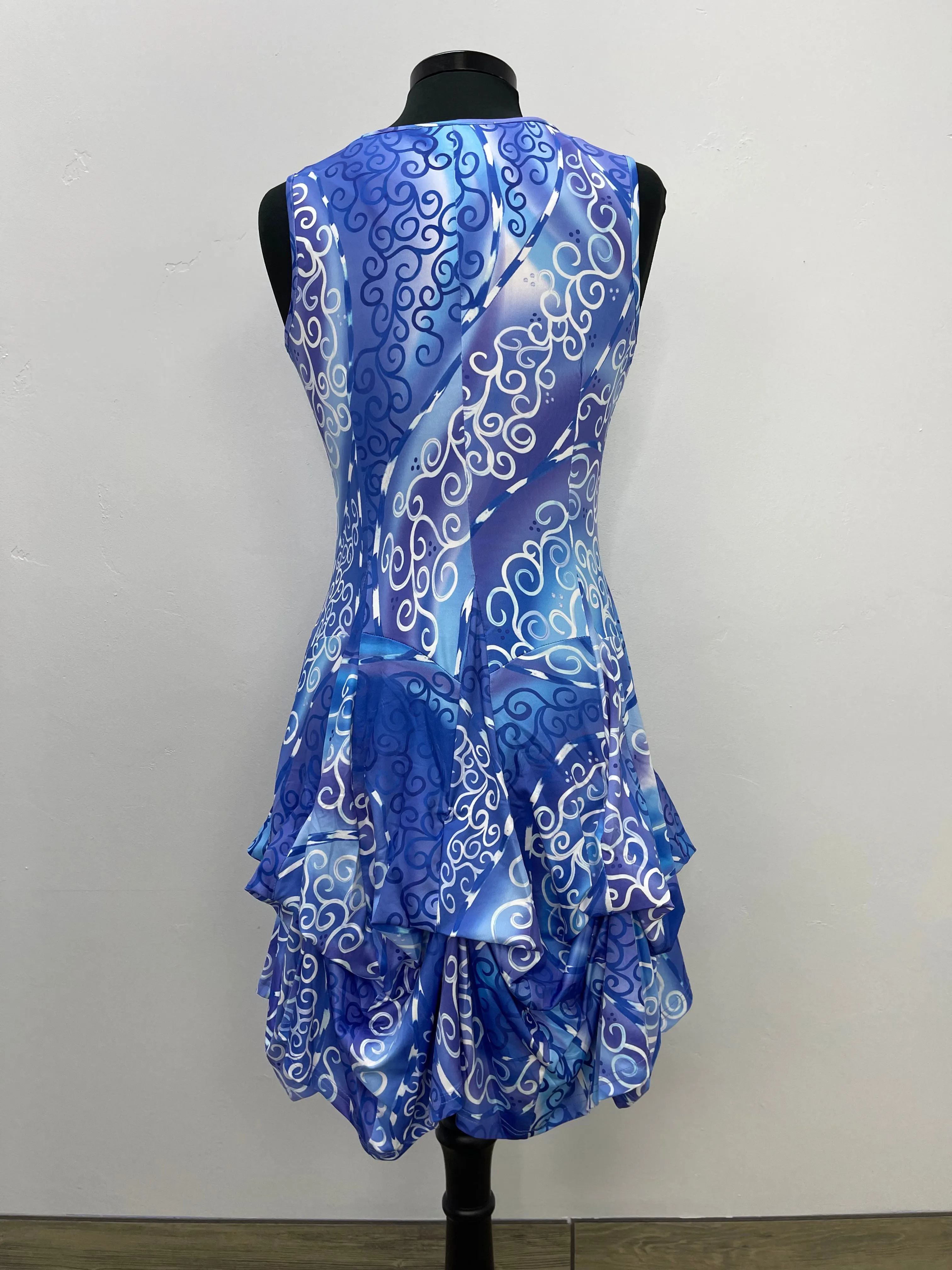 Blue Swirl Sleeveless Scoop Neck Bubble Dress