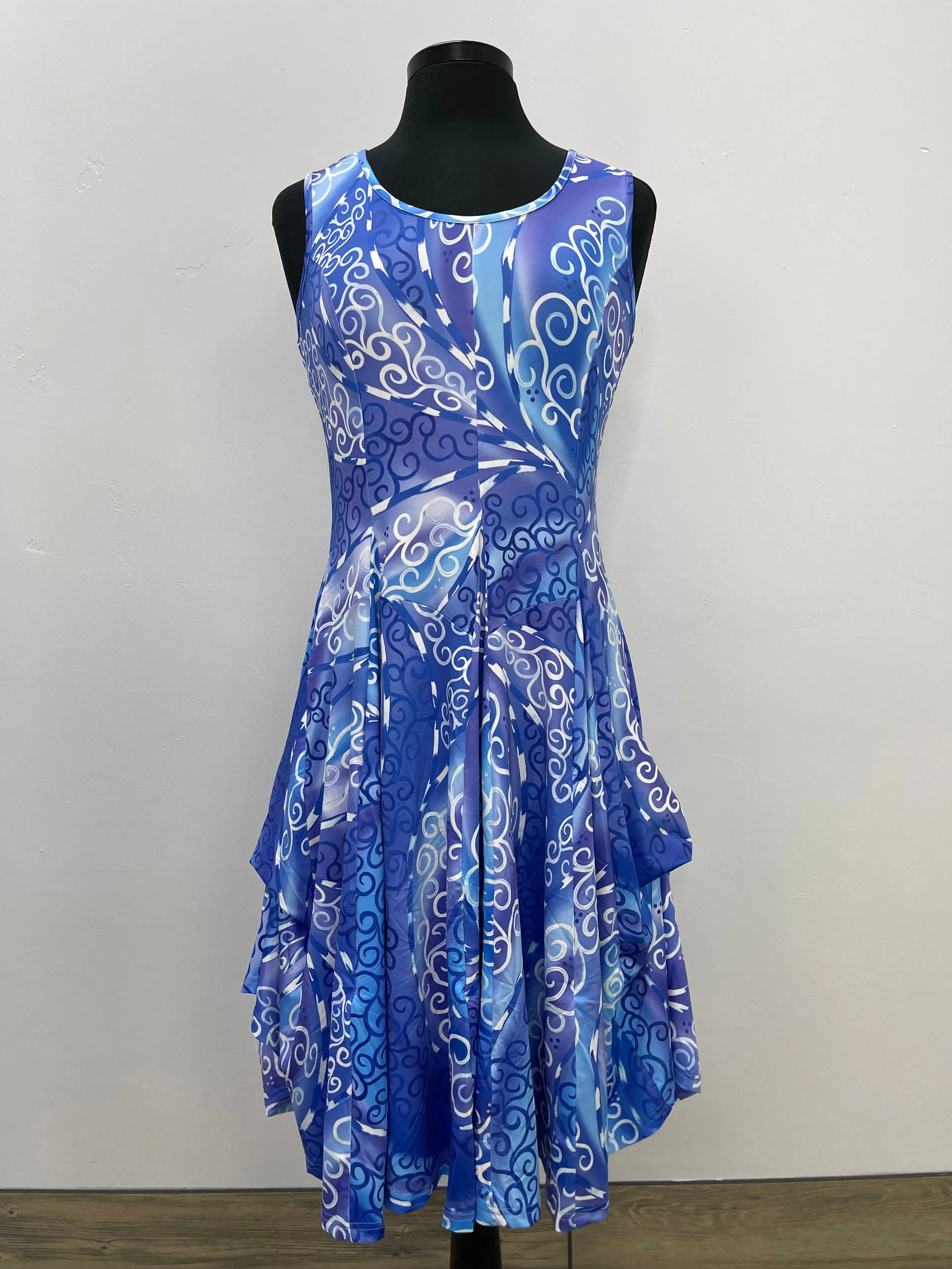 Blue Swirl Sleeveless Scoop Neck Bubble Dress