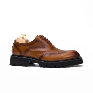 Brown thick sole oxford shoes